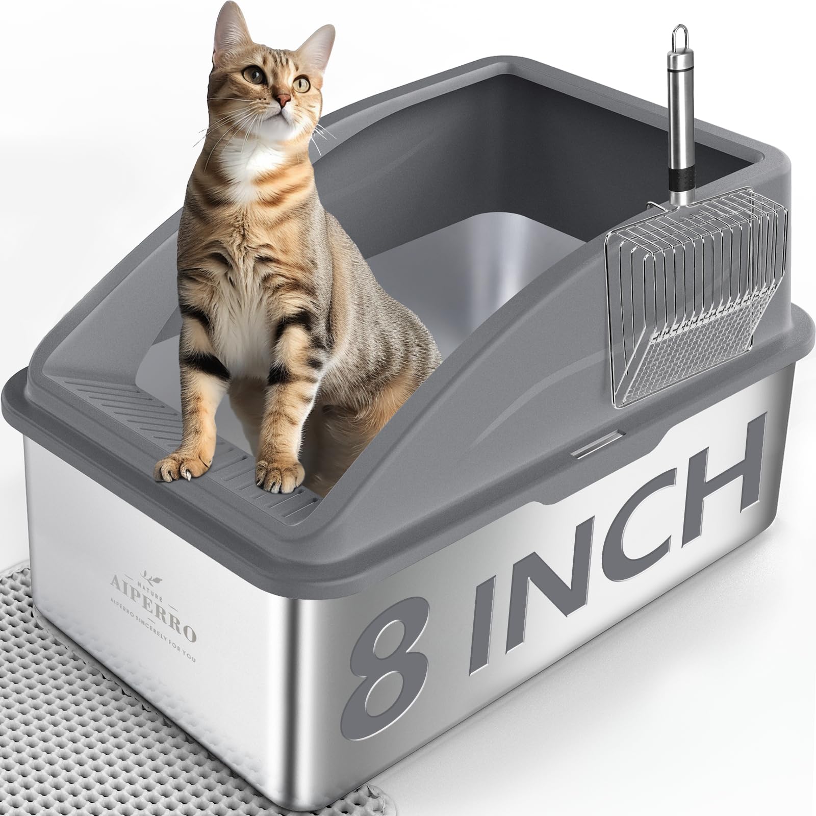 AIPERRO Stainless Steel Litter Box | XXL Deepened 8" Design Metal Cat Box — image 1