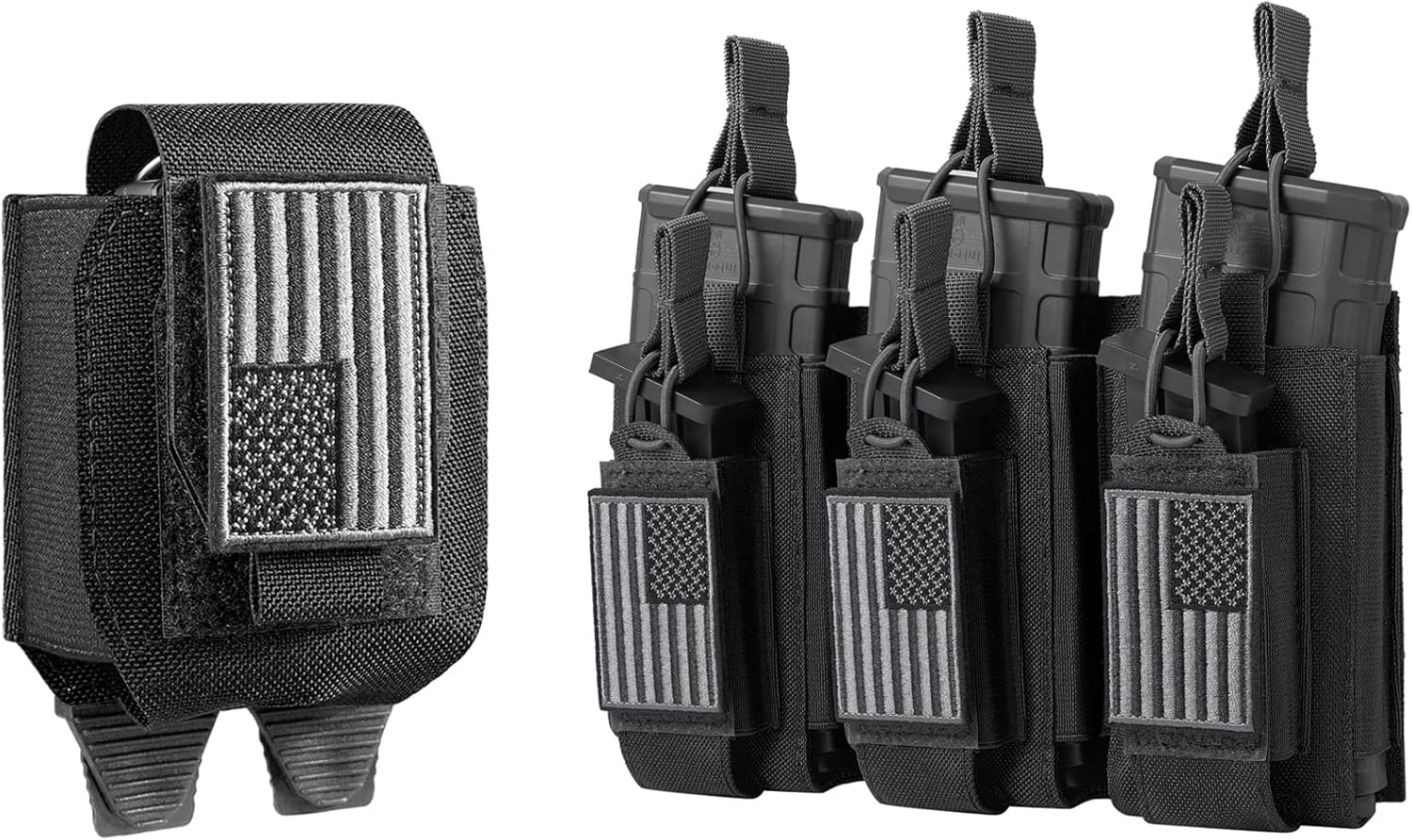 Molle Handcuff Pouch, Handcuff Case for Duty Belt/Tactical Vest & Open-Top Triple Molle Mag Pouch for 5.56mm M4 M16 AK AR Glock M1911 9mm