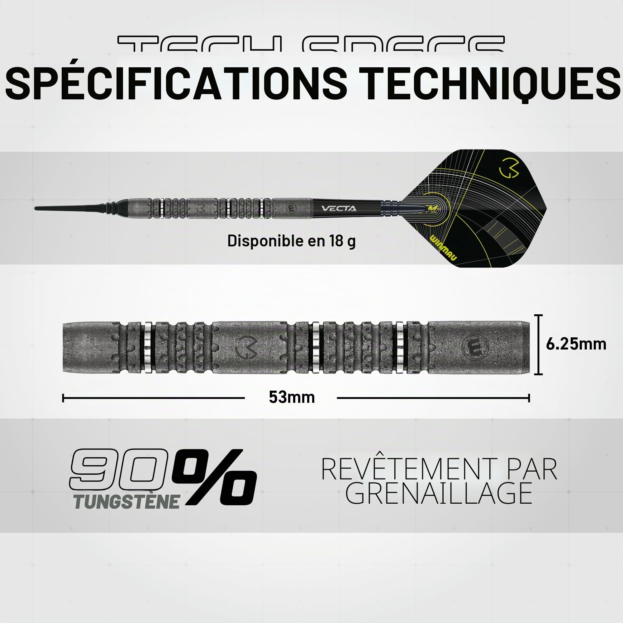 WINMAU Michael Van Gerwen MvG Signature Edition – Fût de 18 g / poids total 20 g – 90 % tungstène – Jeu de fléchettes professionnelles à pointe souple avec vols de fléchettes et tiges