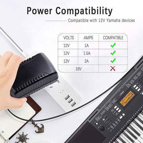 Miniatura 4 de Adaptador de 12V 1A Max 2A Salida de fuente de alimentación 100mA ~ 2000mA Compatible con Yamaha PA-130 Piano Digital Piano Portátil Serie Cargador