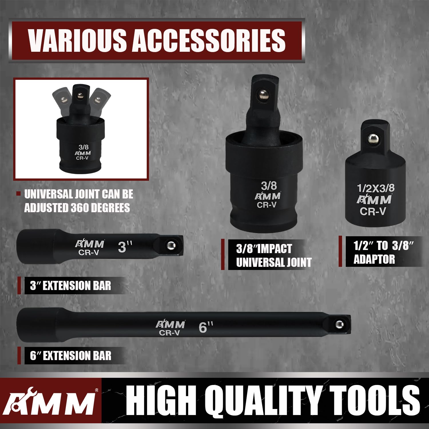AMM 48-Piece Impact Socket Set - CR-V, SAE & Metric -4