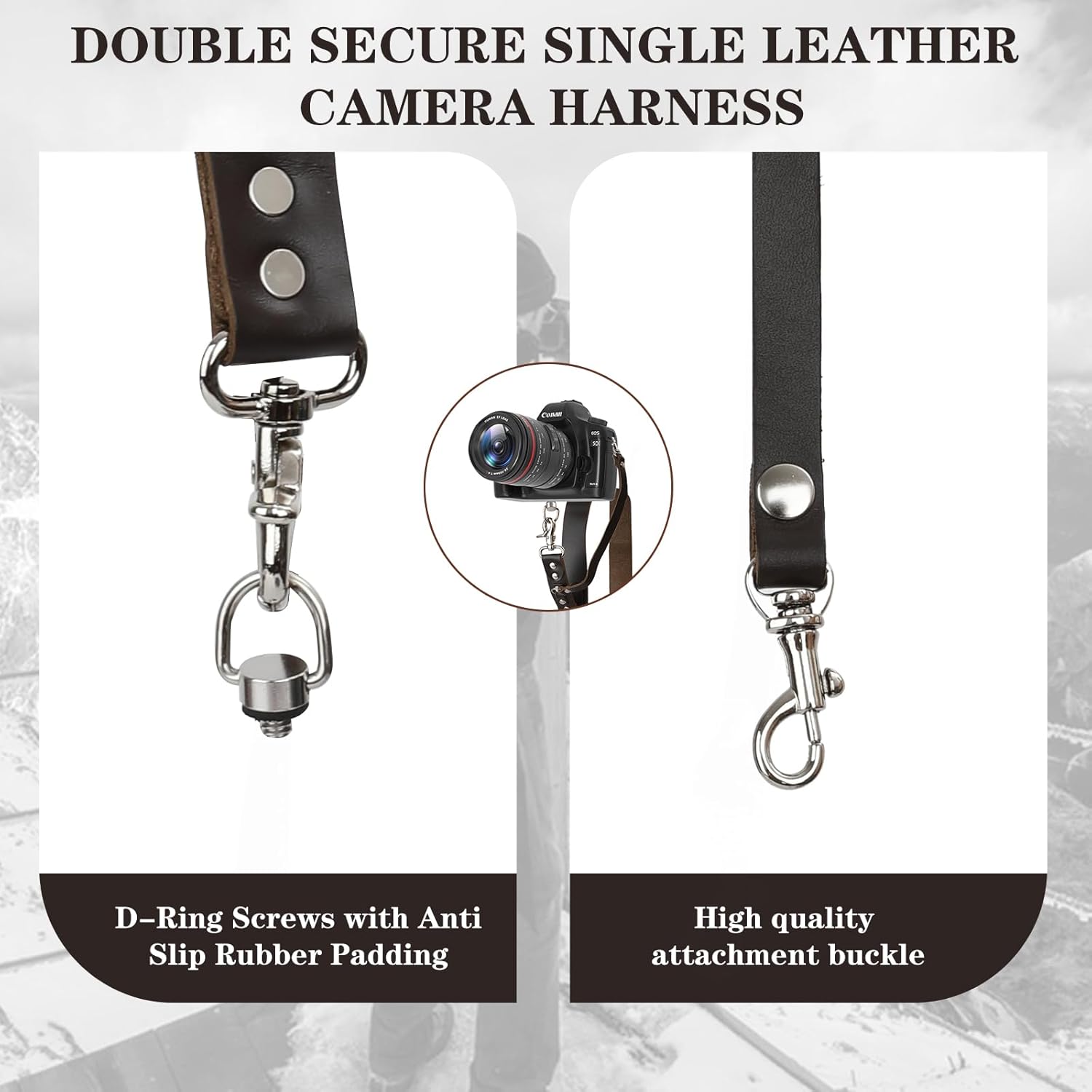 Single Camera Harness Strap for 1 Camera,Leather Camera Strap for Photographers,Leather Camera Harness Gear DSLR/SLR - Image 3