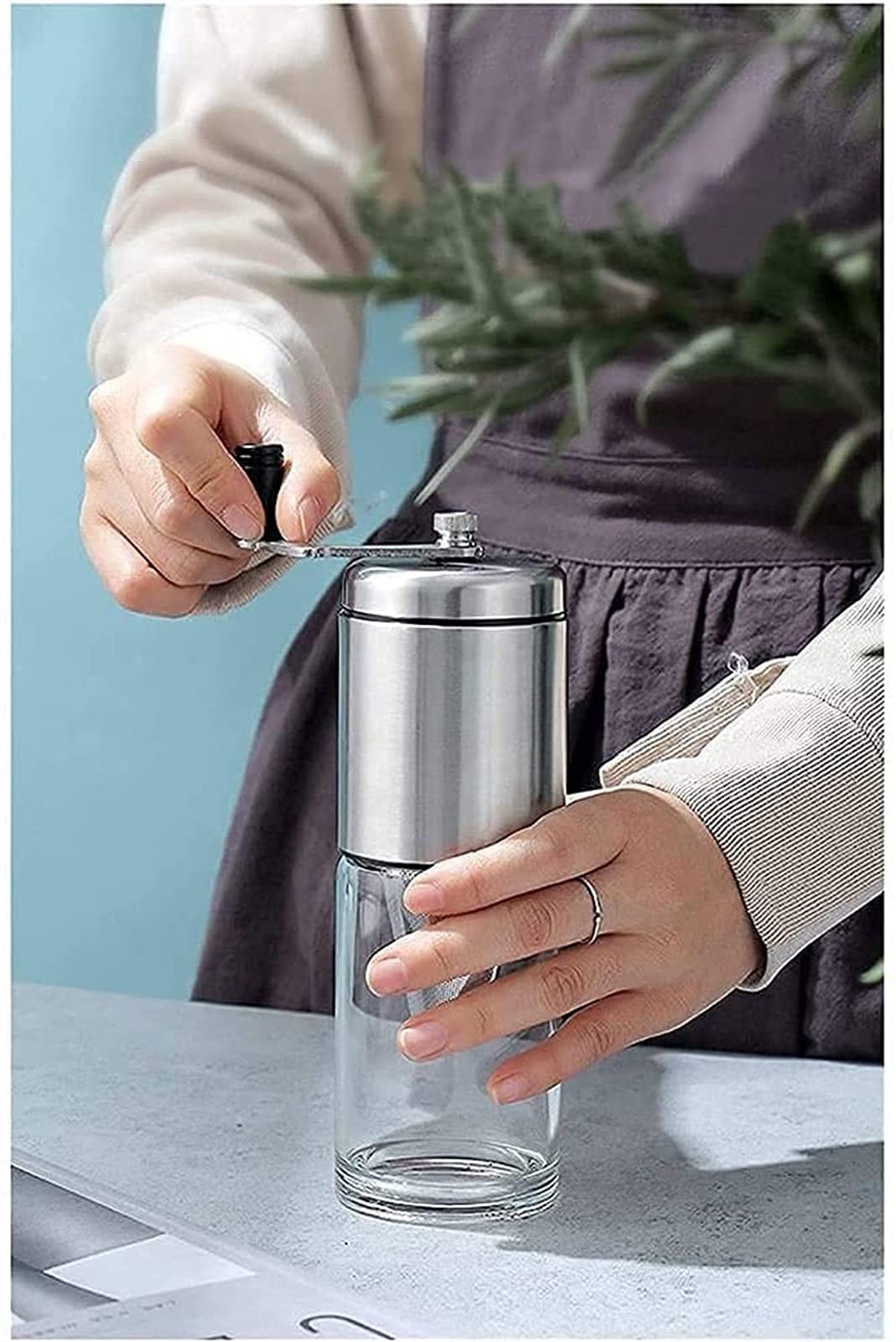 Manuelle Mühle Kaffeemühle aus Edelstahl Grat Kaffeemühle Verstellbare Handkaffeemühle mit Keramikmahlwerken Perfekt für Zuhause, Büro und Reisen
