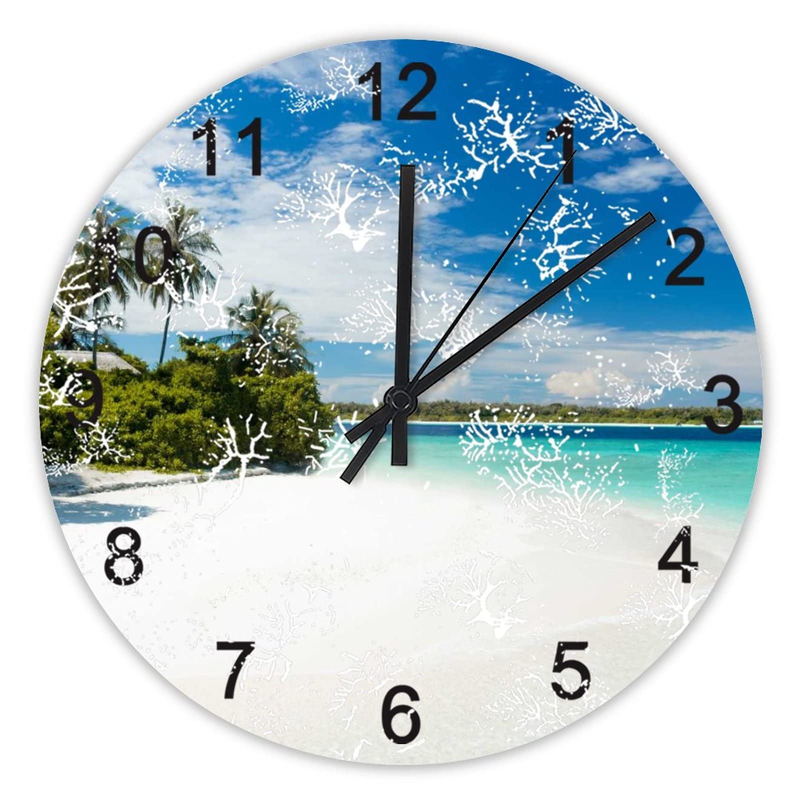 Horloge murale silencieuse style plage pour une décoration de cuisine et maison lumineuse