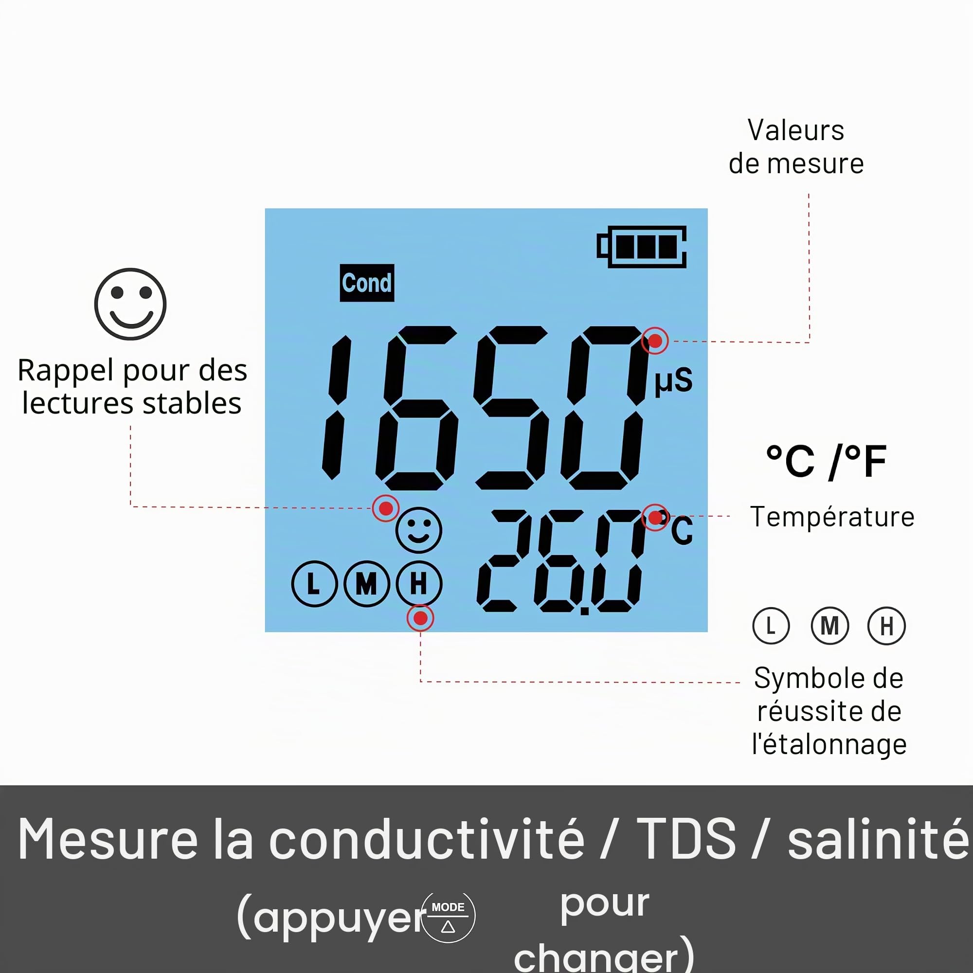 Apera Instruments Ai314 testeur de poche, Ec60 Premium étanche conductivité, un commutateur de EC/Tds/salinité, remplaçable Bpb Sensor, 1% F.s Précision