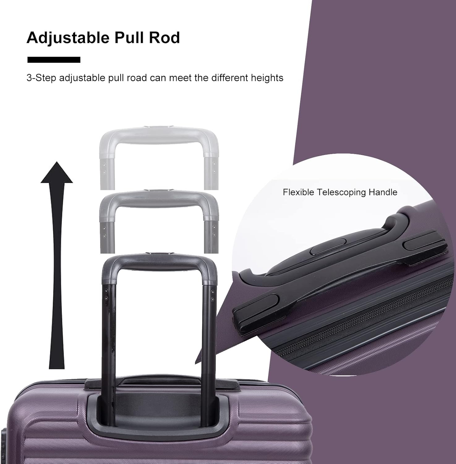 review 3-Piece Set Hardside Spinner, 3 Piece Luggage Sets ABS Lightweight Suitcase with Two Hooks, Spinner Wheels, TSA Lock, (20/24/28) (Purple)