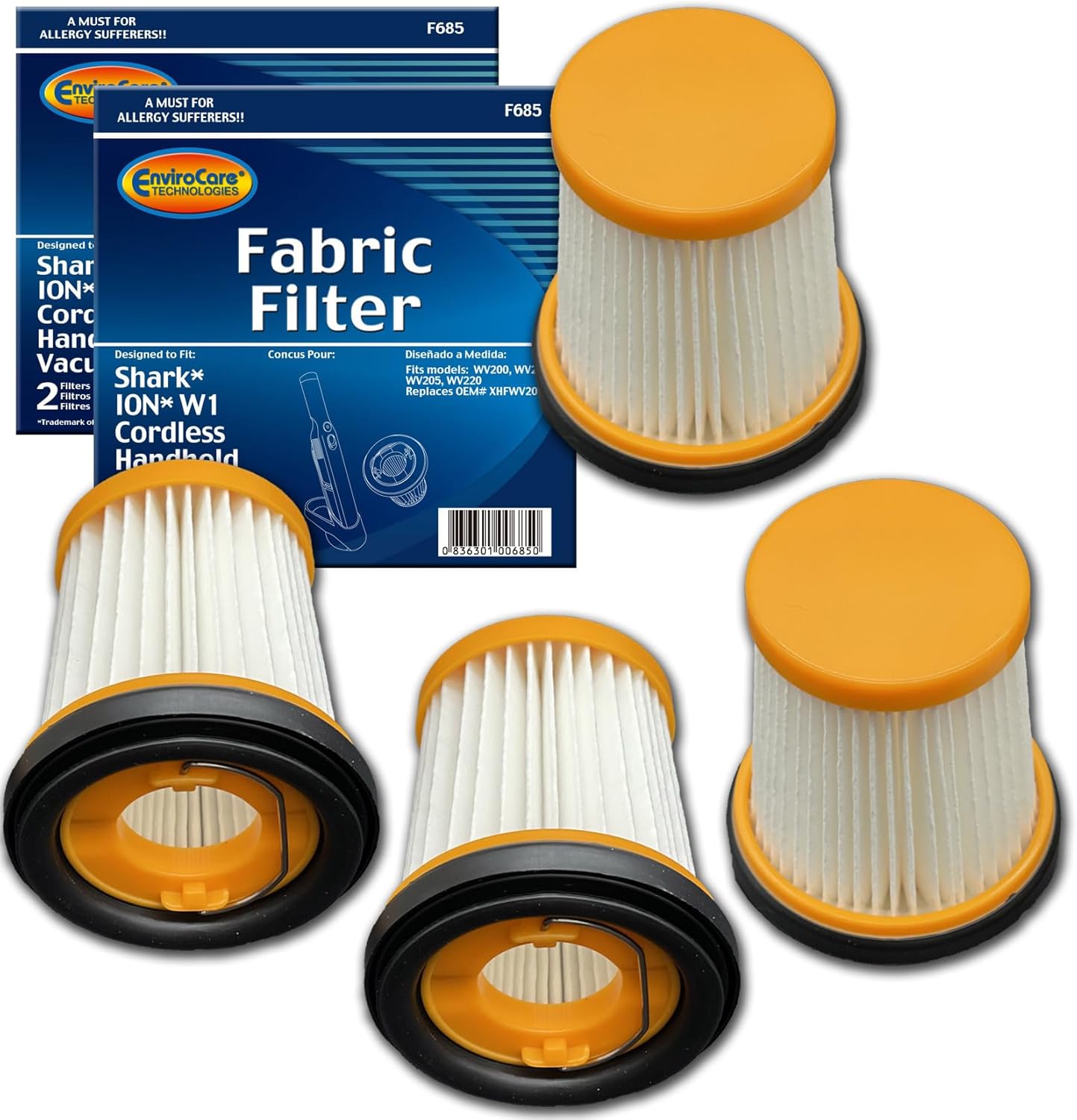 EnviroCare Replacement Vacuum Cleaner Filter Designed to fit Shark ION W1 Cordless Handheld Vacuum models WV200, WV201, WV205, WV220 4 Filters
