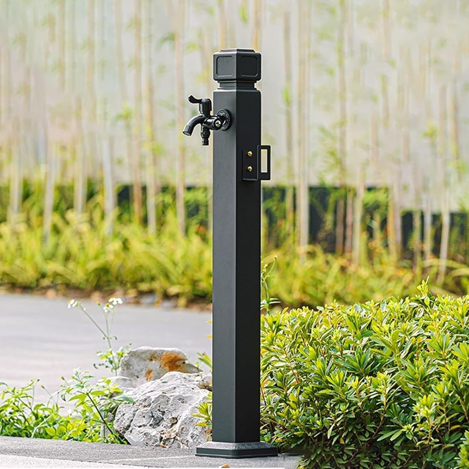 Robinet de jardin sur socle, Colonne d'eau extérieure en acier inoxydable | Noir, 60 cm/23,6 pouces et 95 cm/35,4 pouces, arrosage du jardin : connectez le tuyau d'arrosage(Black a,95CM/35.4IN)