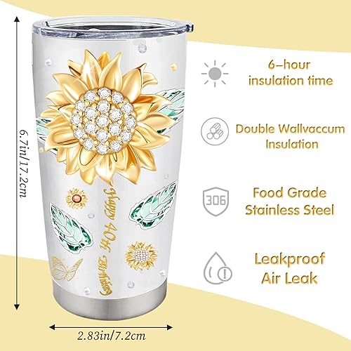 Miniatura 2 de Regalos de cumpleaños de girasol para mujeres, vasos aislados al vacío de acero inoxidable de 20 onzas, tazas de cumpleaños con texto en inglés "Not