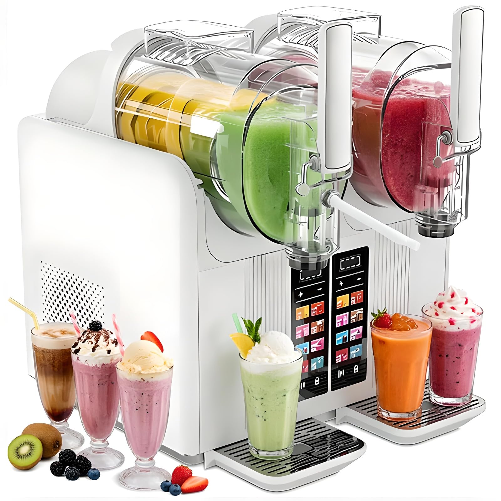 Eiwitany 430W Dual-Tank 7-in-1 Slush & Soft Serve Ice Cream Machine with Two 2L Containers, Touch Control Panel, for Home and Commercial Use