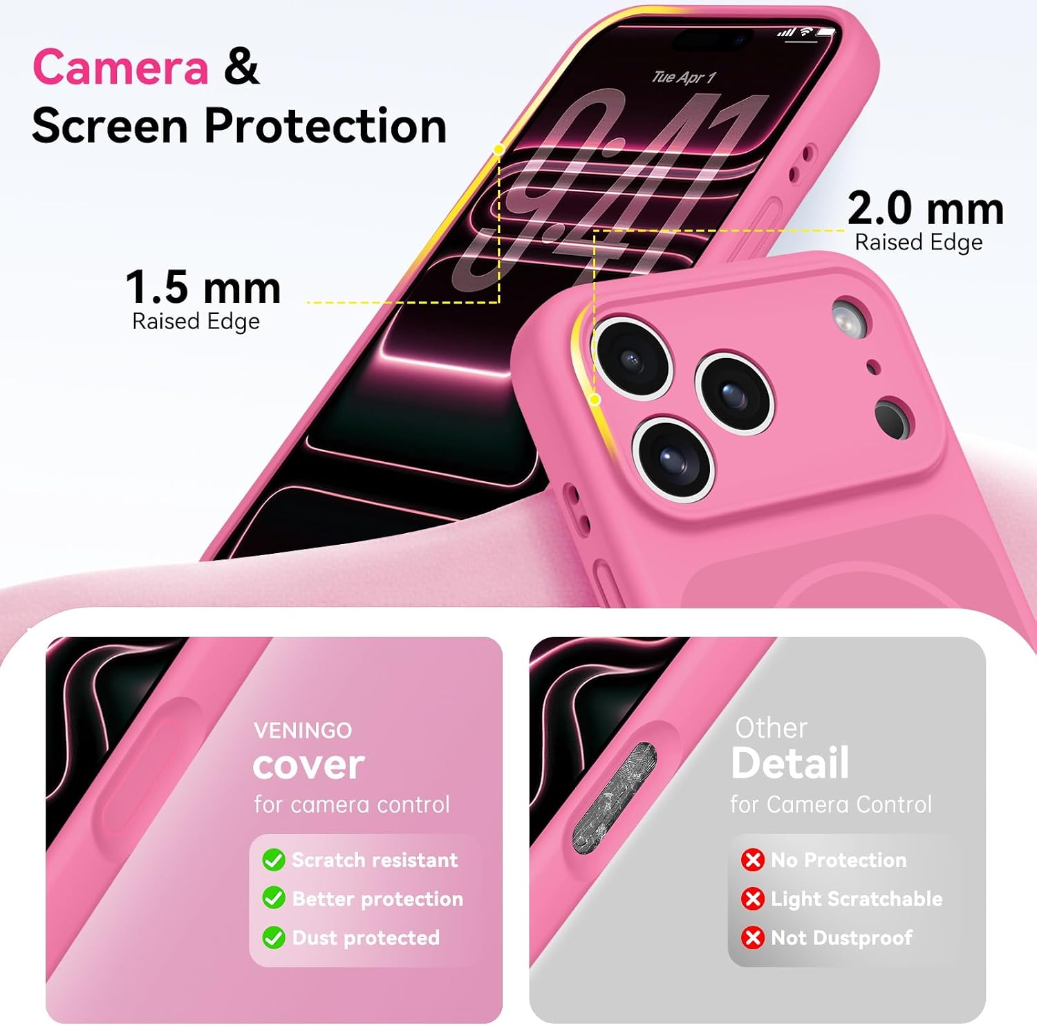VENINGO Silicone for iPhone 18 Pro Max Case Magnetic, Raspberry Pink image 3
