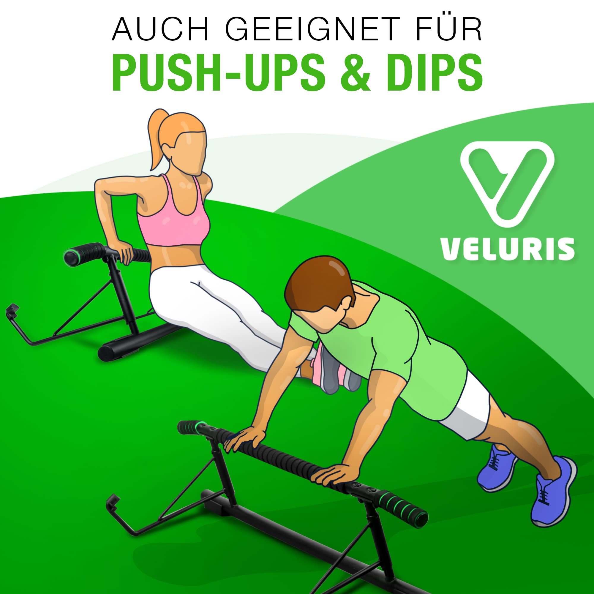 Veluris Barre de traction pour cadre de porte - Barre de traction très résistante [jusqu'à 200 kg] - Barre de porte sans montage - 20 cm plus haut dans le cadre - Également pour dips et push ups