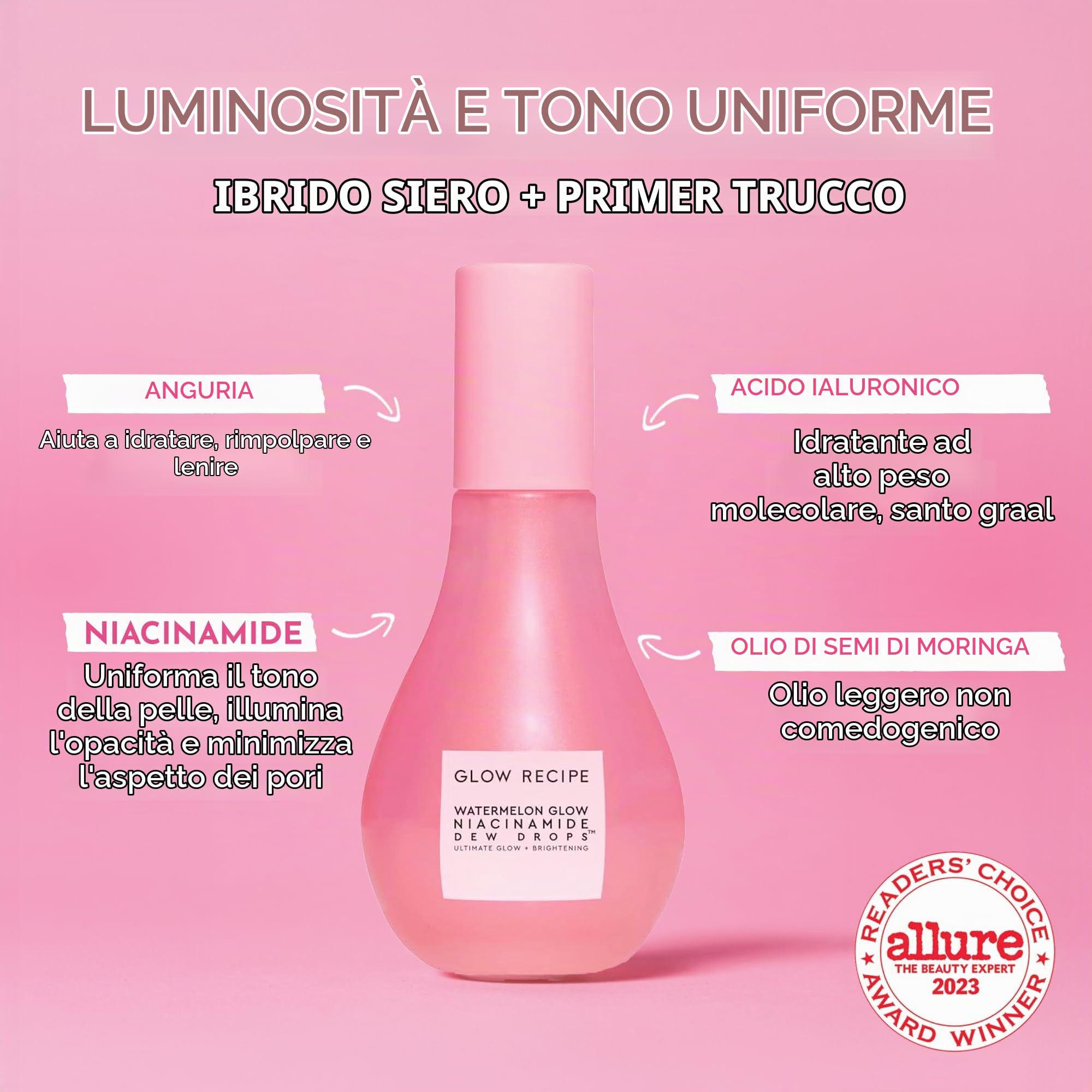 Glow Recipe Watermelon Glow Niacinamide Dew Drops Jumbo Holiday Edition - Regalo per la cura della pelle in edizione limitata - Siero e primer ibrido da 80 ml per illuminare, idratare e illuminare