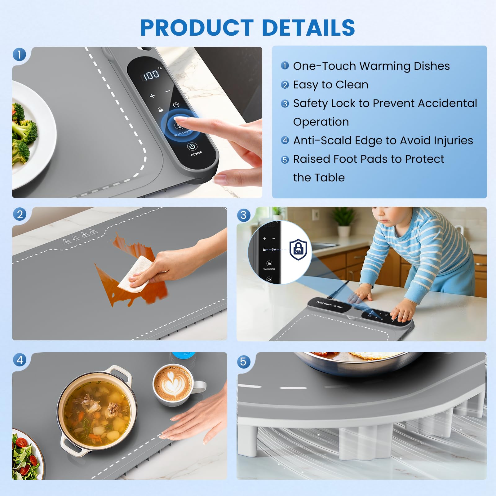 Chauffe Plat Électrique, plaque chauffante électrique portable pliable en silicone - 40-100 °C - Facile à nettoyer avec nano-matériau - Pour buffet, fête, décongélation