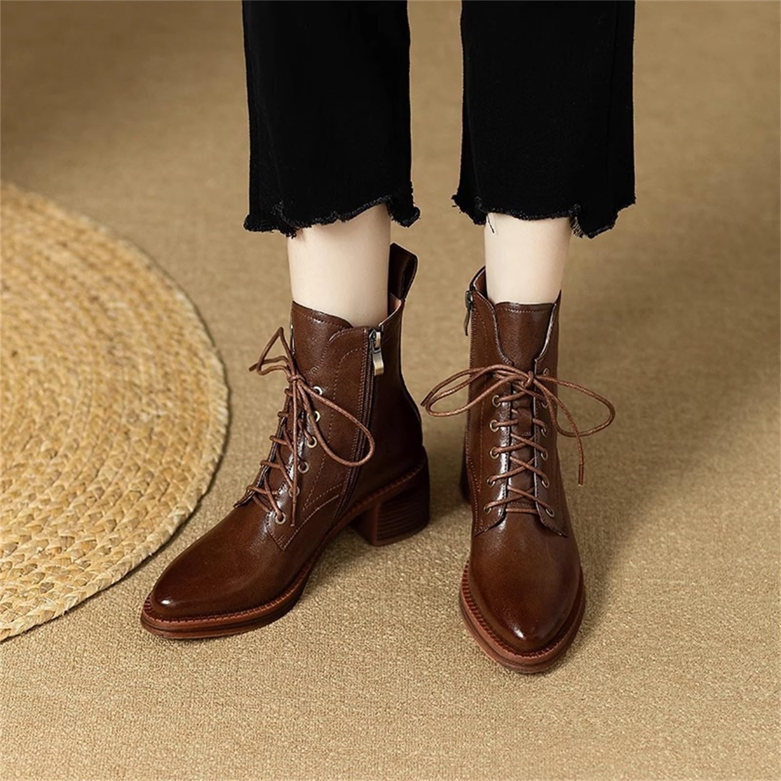 Genérico Botines Mujer Vestir con Cordones Plataforma Botas Punta Redonda Elegantes Zapatos Suaves Comodas Caminar Bota Casuales Antideslizantes Botin para Otoño Invierno Trabajo Paseo y Uso Diario