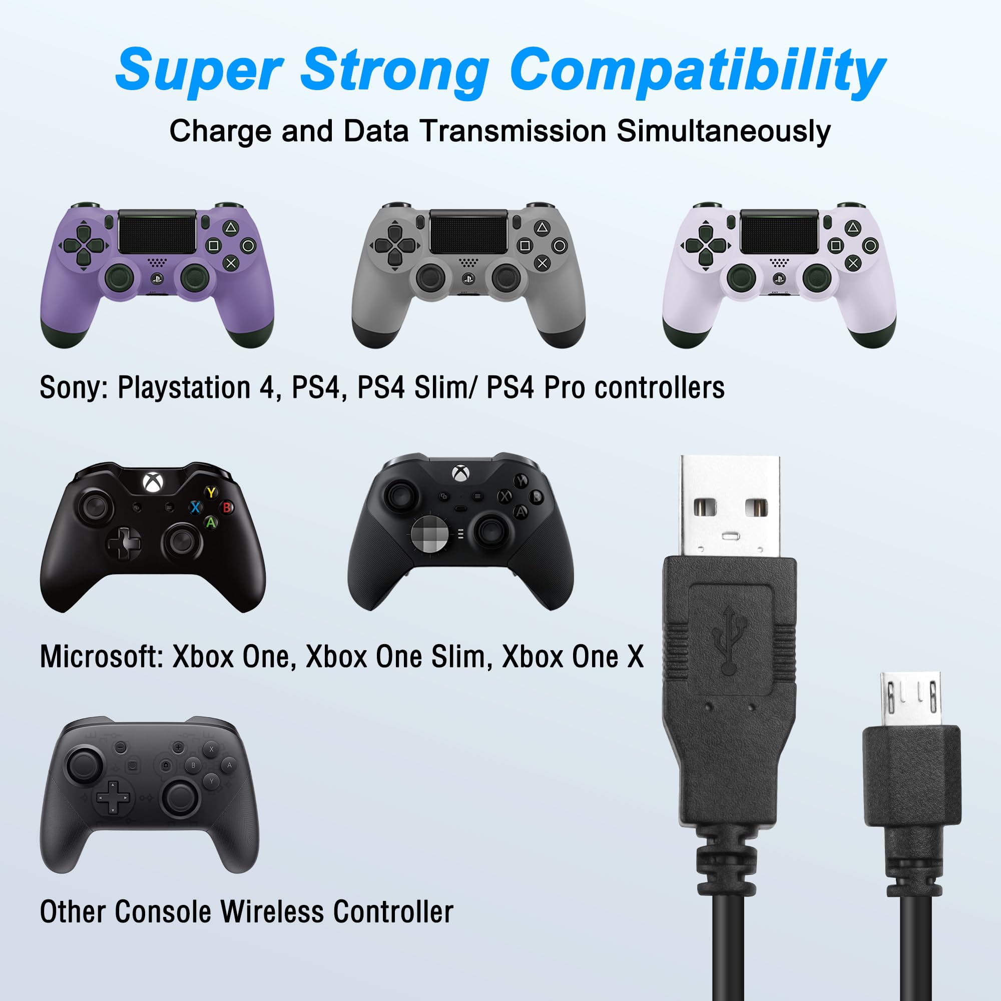 MEIRIYFA - Cable de carga para mando PS4, micro USB, alta velocidad, sincronización de datos, para PS4, PS4, Slim/Pro, PS Vita, Xbox One/One S, 1,5 m