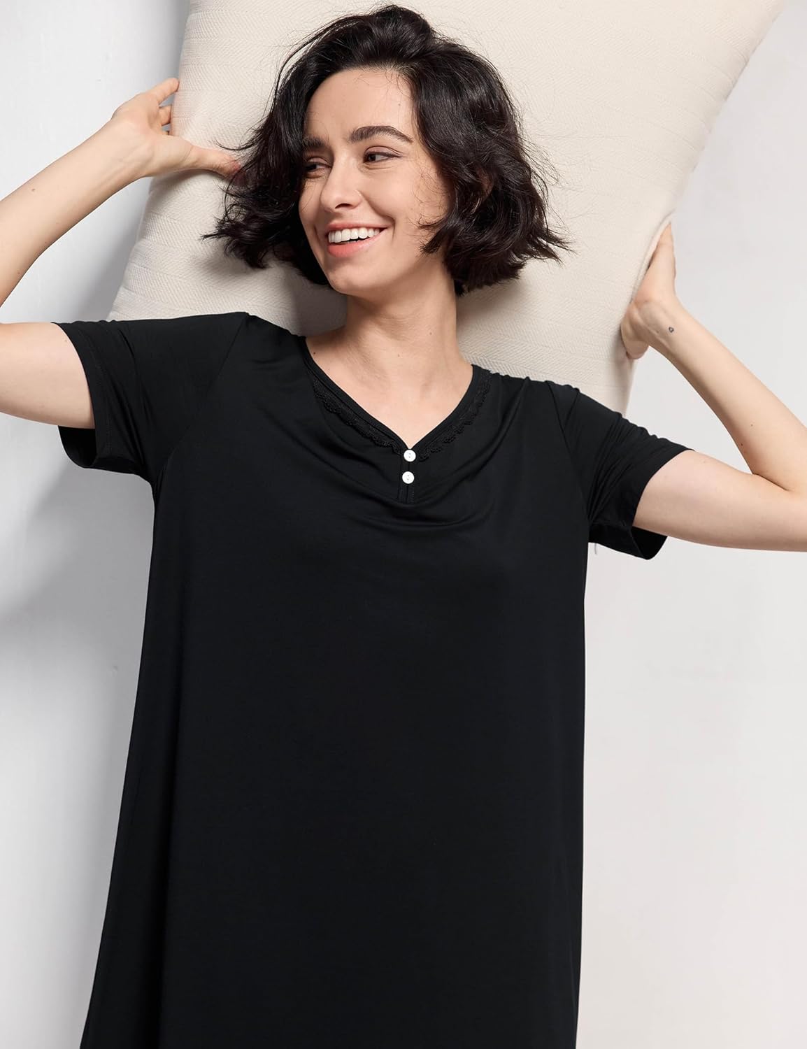 GYS Women's Nightgowns Bamboo Viscose Soft Comfy Short Sleeve V Neck Sleep Dress - Image 5