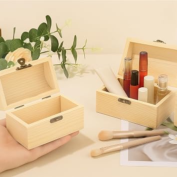 10Pcs Small Wooden Box for Craft: Unfinished Treasure Chests 9x5.5x5cm | Wooden Boxes with Lids and Metal Locking Clasps for DIY Projects Painting Arts Crafts and Home Decor