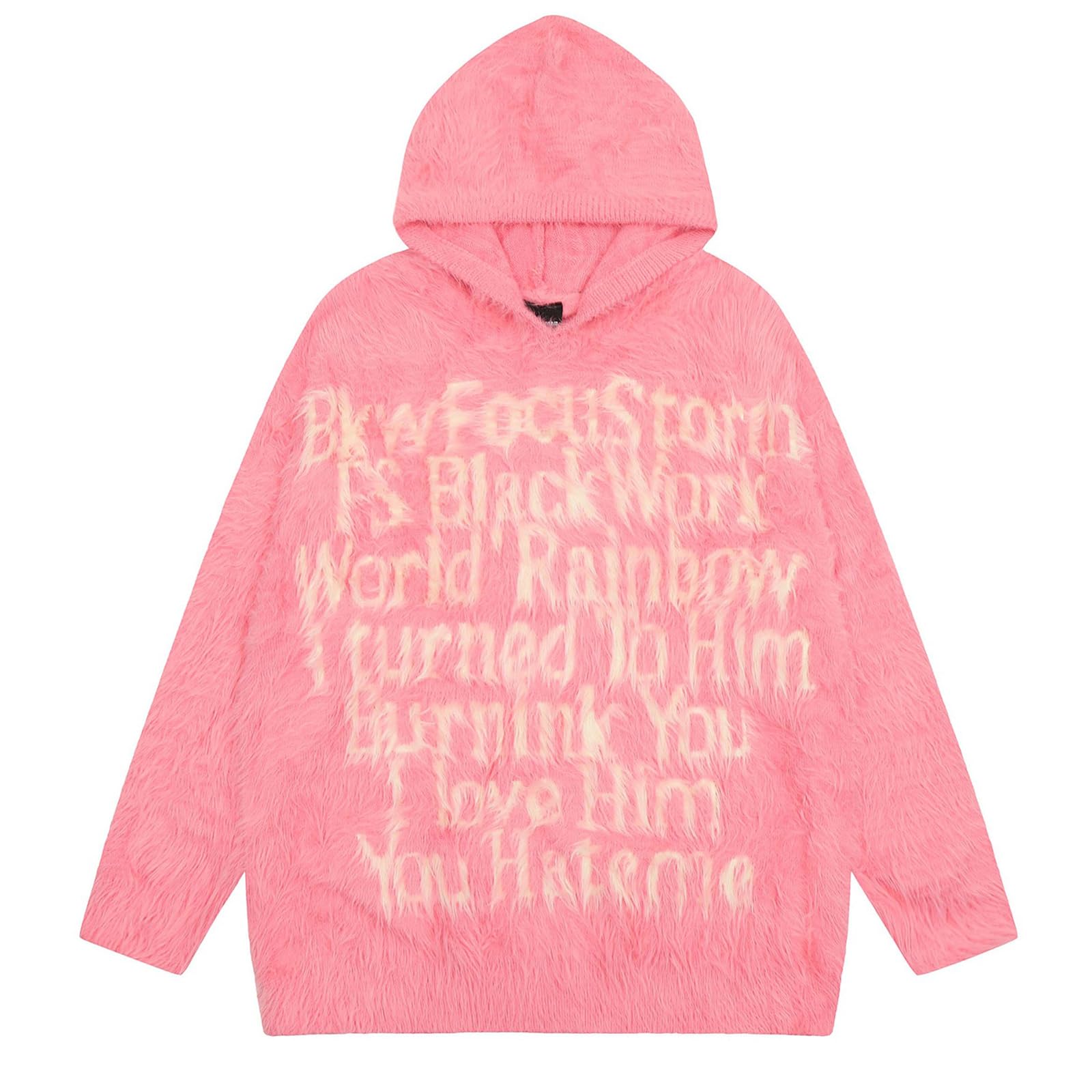 Pull imitation velours de vison chaud Harajuku ample imprimé rose XL - 5