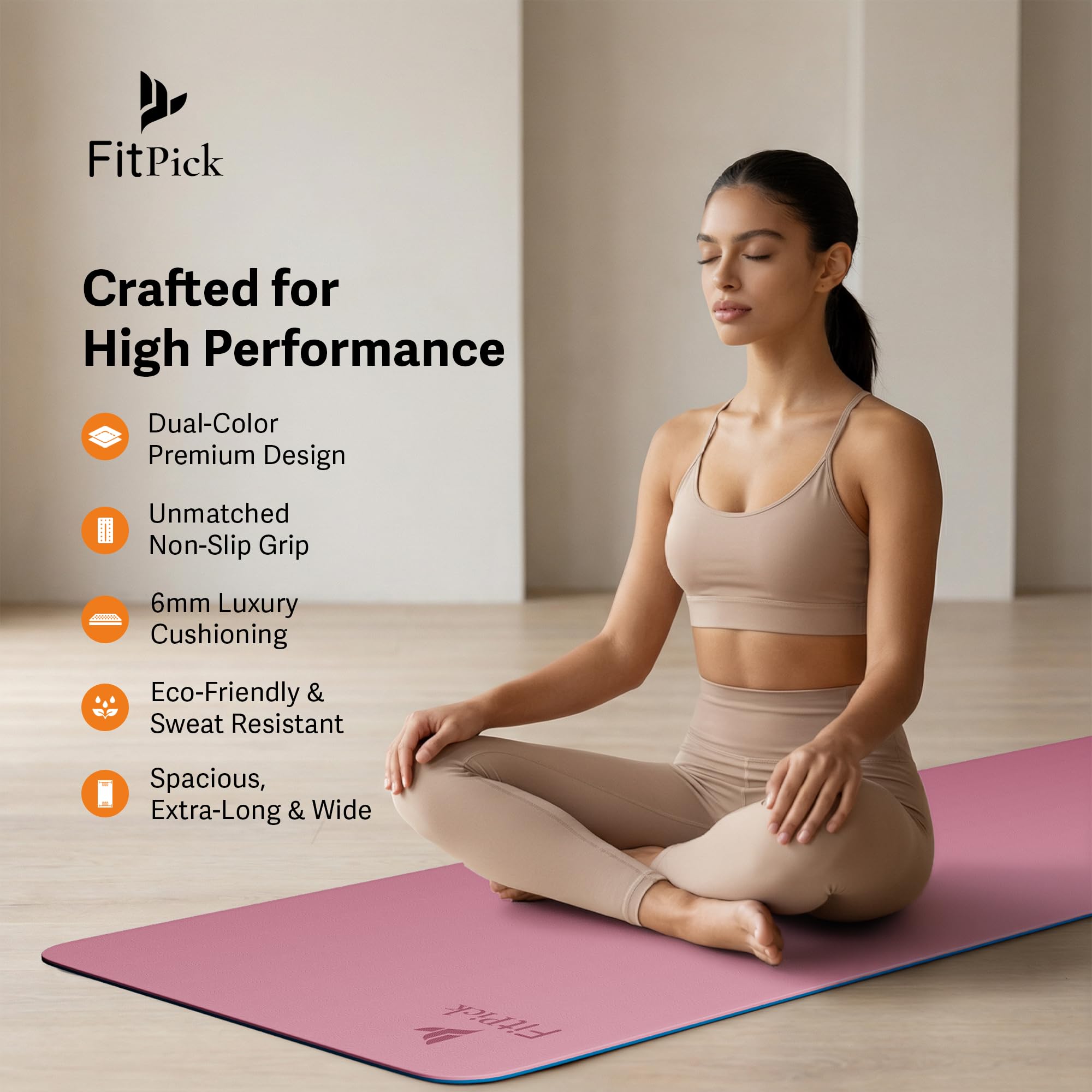 FIT PICK Pro Yoga Mat for Women & Men | High Density TPE Yoga Mat with 6mm Cushion | Non-Toxic, Sweat-Resistant & Double Sided Anti-Slip Exercise Mat | Lightweight & Portable with Carry Bag (Pink Sapphire) 3