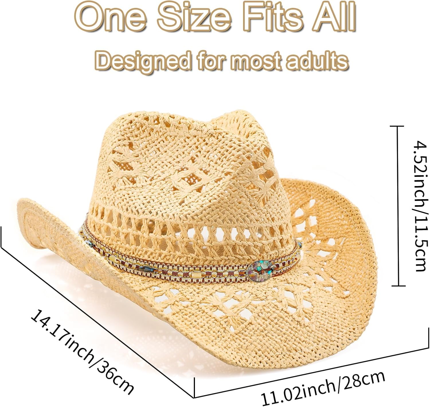 Cowboy Hat,Cowgirl Hat,Cowboy Hats for Women/Mens/Straw Wide with Shapeable Brim Cowboy Hat for Womens/White/Black. - Image 2
