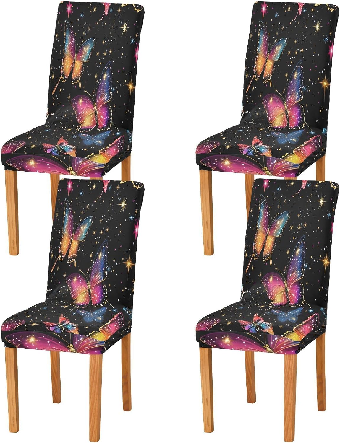 ALAZA Chair Covers for Dining Room, Butterfly Colorful Pattern Stretch Chair Cover Sets Chair Protector Removable Washable for Ktichen Restaurant Hotel