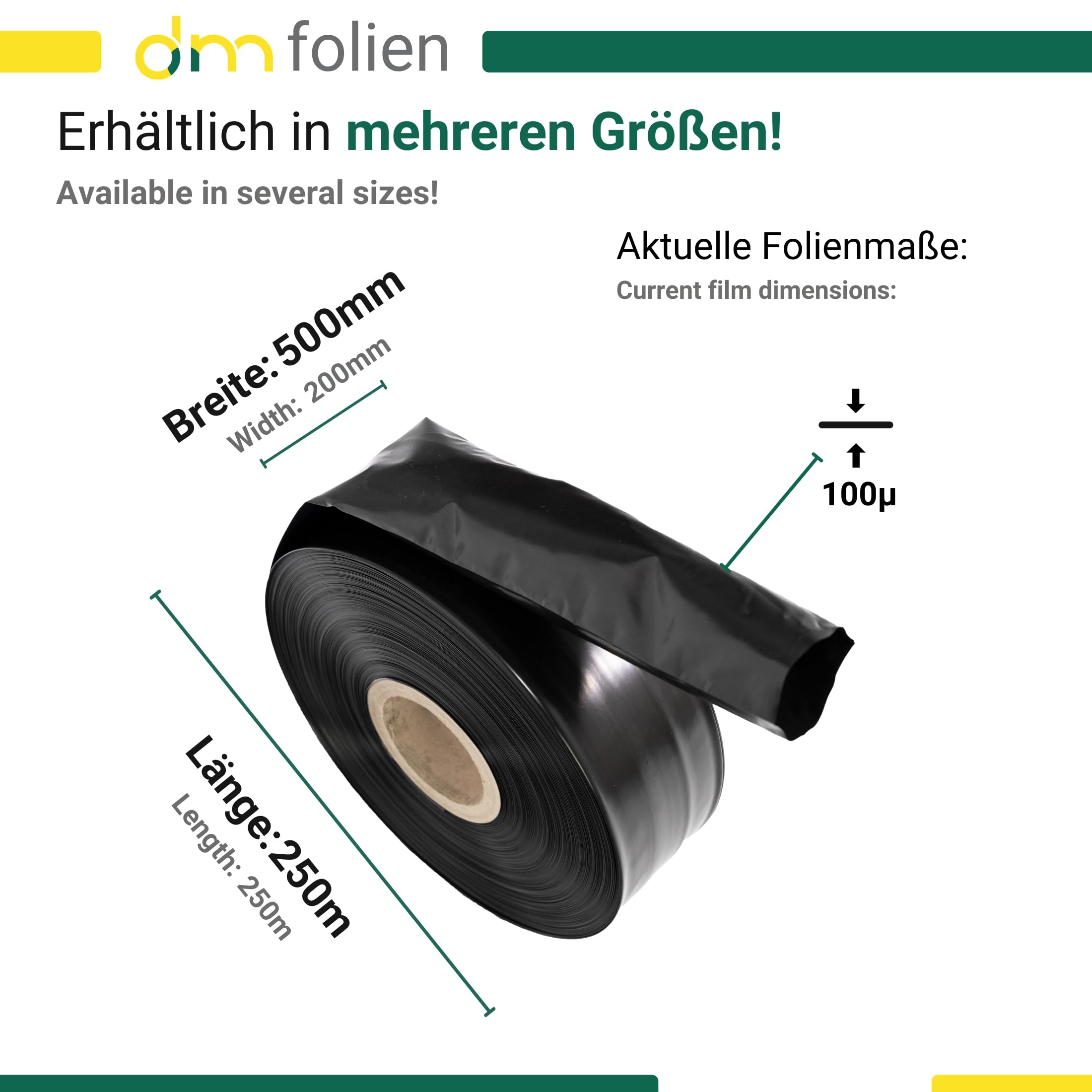 dm-folien Schlauchfolie in Schwarz I 500 mm x 250 m I 100 μ I Unbedrucktes Verpackungsmaterial aus LDPE I Reißfeste Schlauch-Folie zum Verpacken & Einfrieren von Lebensmitteln