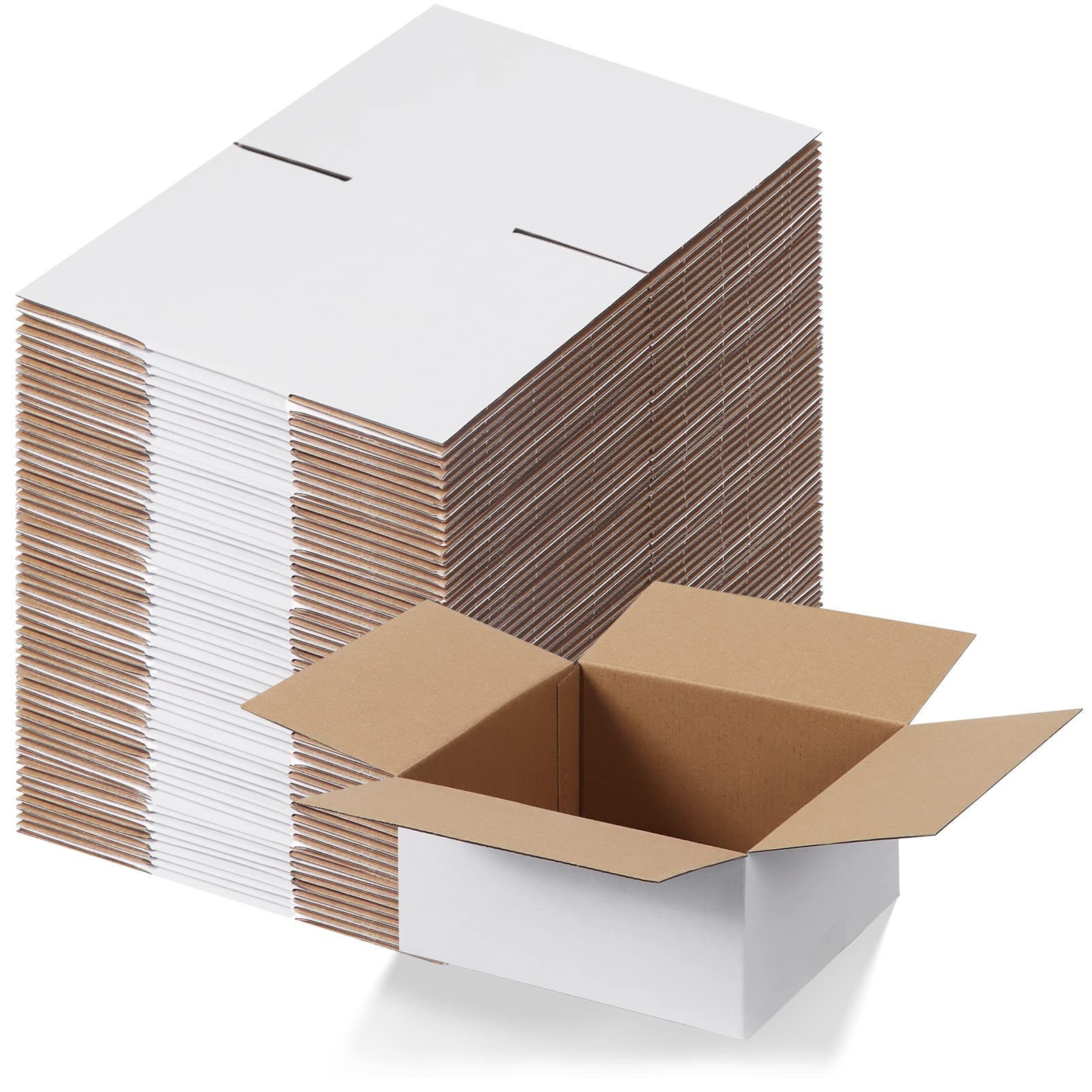 EYMPEU 40 Cardboard Boxes 8x8x4 inch (20.4x20.4x10.2cm) White Shipping Box, Small Packing Boxes