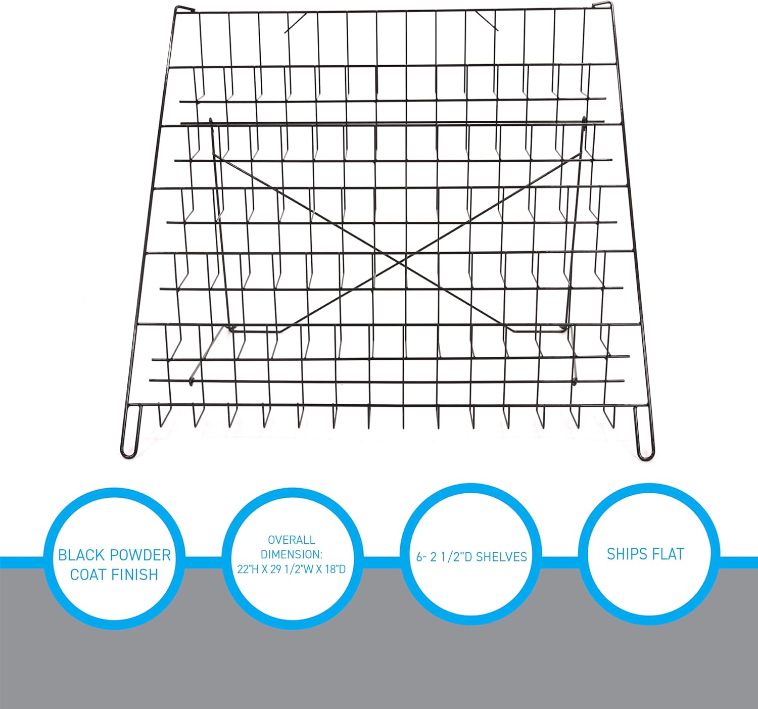 SSWBasics 6-Tier Black Wire Countertop Rack - 22"H x 29½”W x 18"D - Magazine Display Stand - Tabletop Book Display for Comics, Brochures, Cards, and Literature - Sleek, Sturdy, Collapsible Countertop