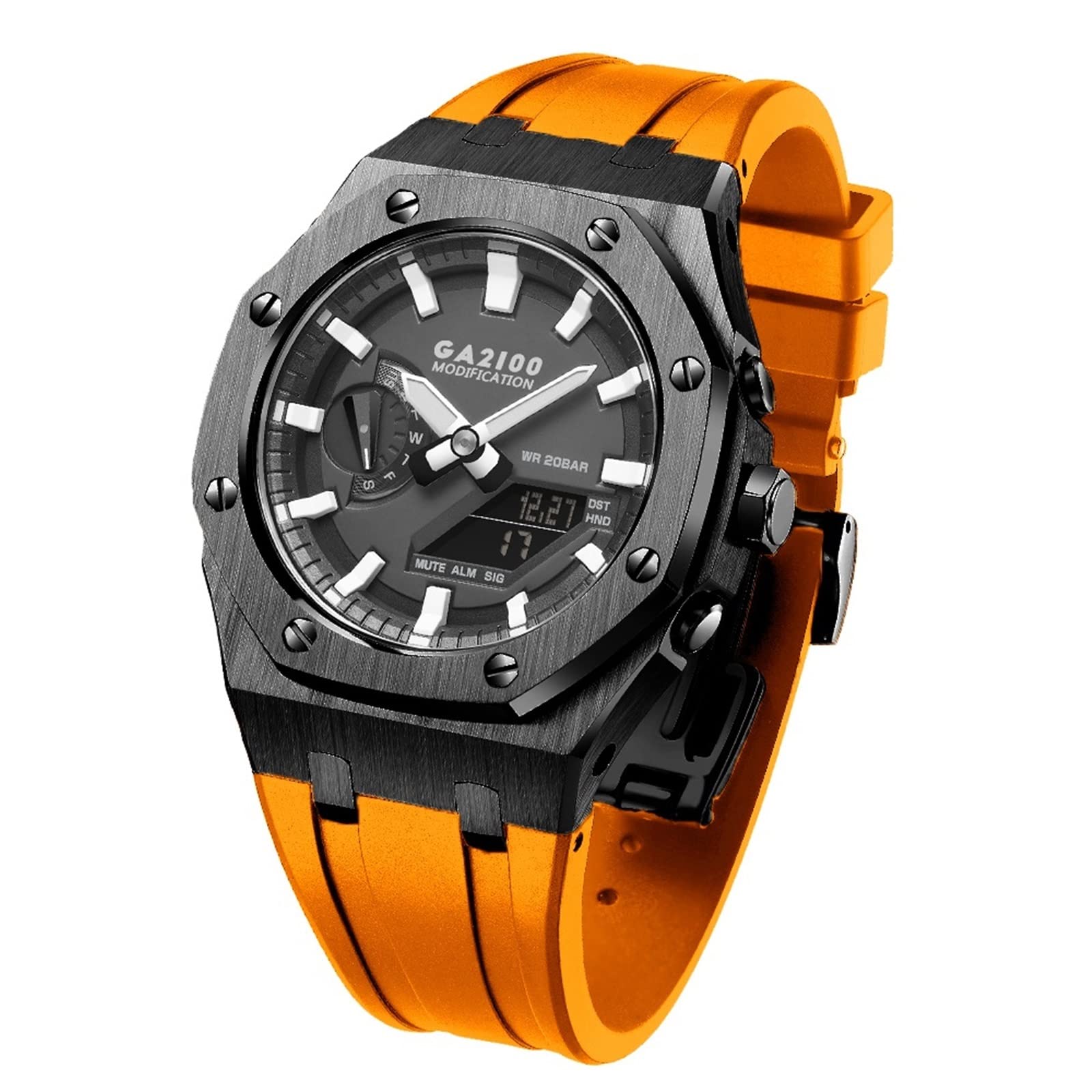 GA-B2100 MOD Kit For G-Shock GA-2110 GA-2100 Metal Watch Case Silicone Strap 316 Stainless Steel Modified Accessories Bracelet Bezel bands (Color : Black 5)