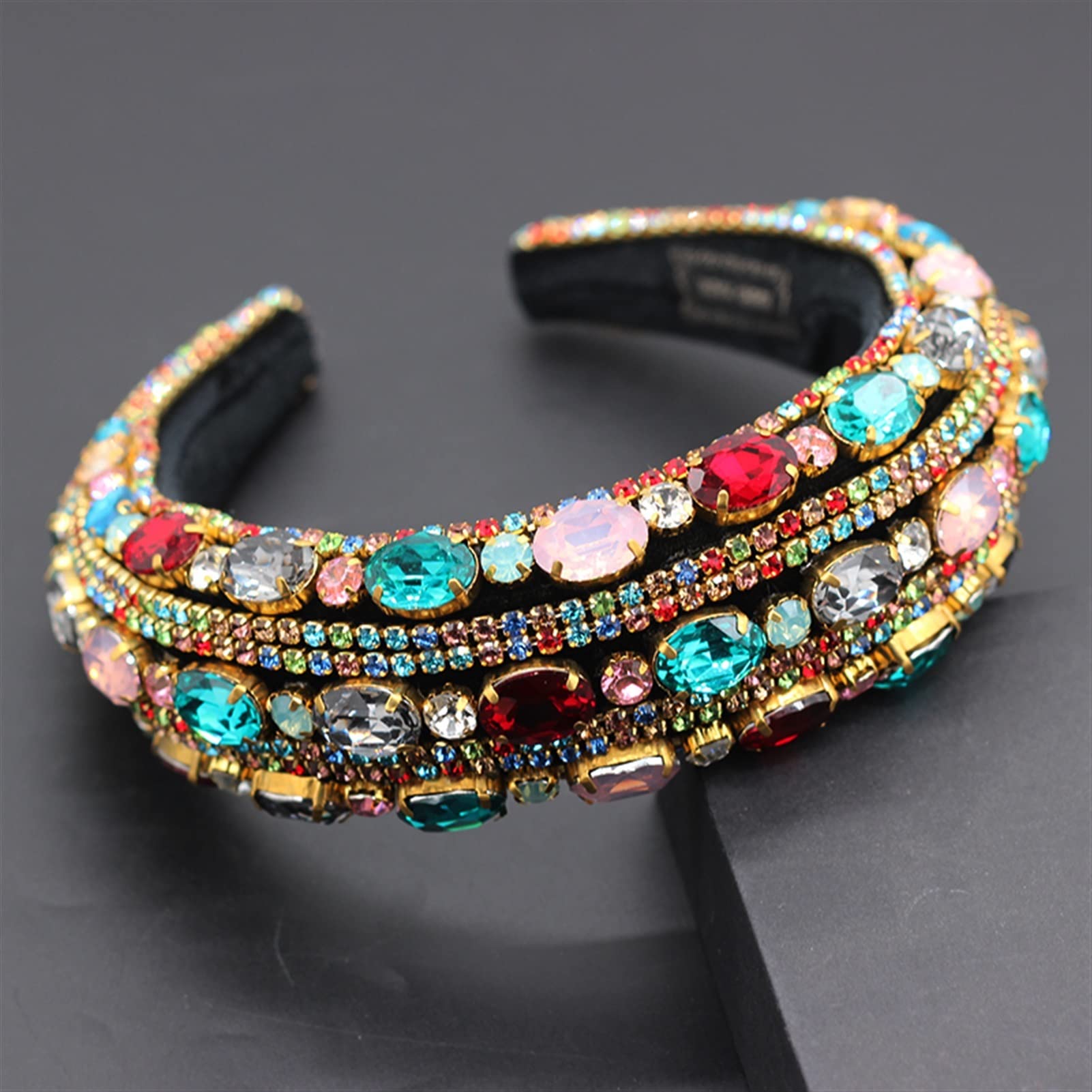 Haarreife Stirnbänder Schwere Industrie Schwamm mit Strasssteinen barocke Mode Stirnband Farbe Strass Schwamm übertriebene haarreihne Styling-Zubehör (Metal Color : 3)