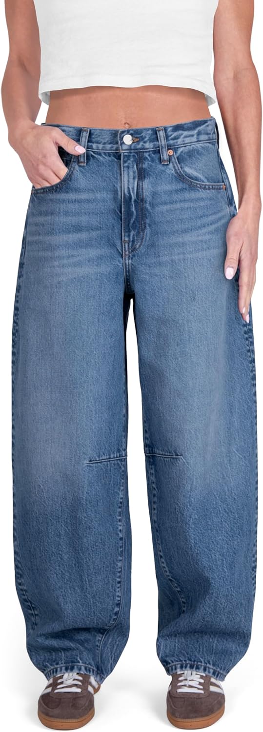 CAKE THE LABEL Womens Baggy Barrel Jeans Wide Leg Mid Rise Premium Denim Pants