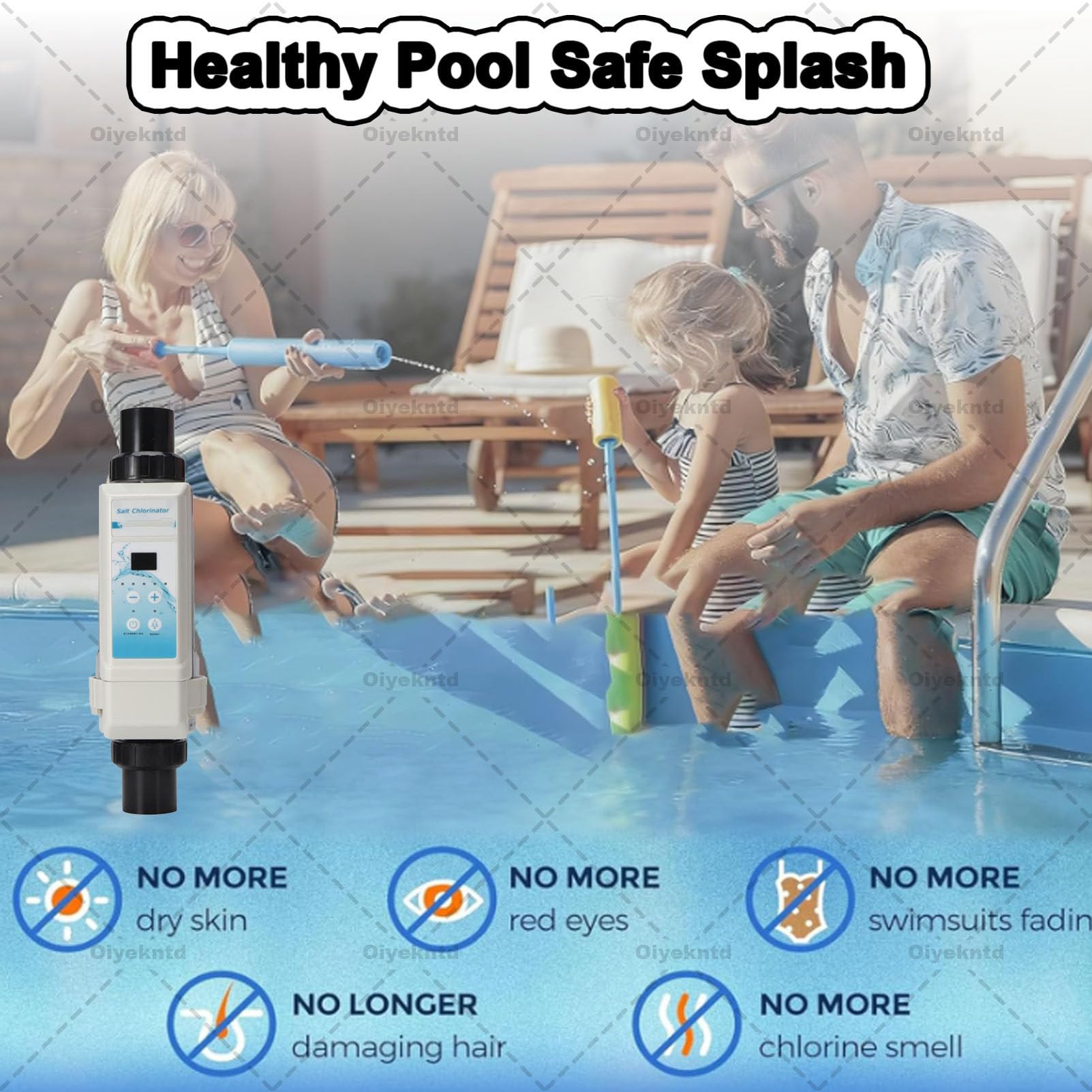 Generador electrolítico de cloro salino para piscinas, dispositivo de cloro autolimpiante, apto para piscinas de hasta 100 m³