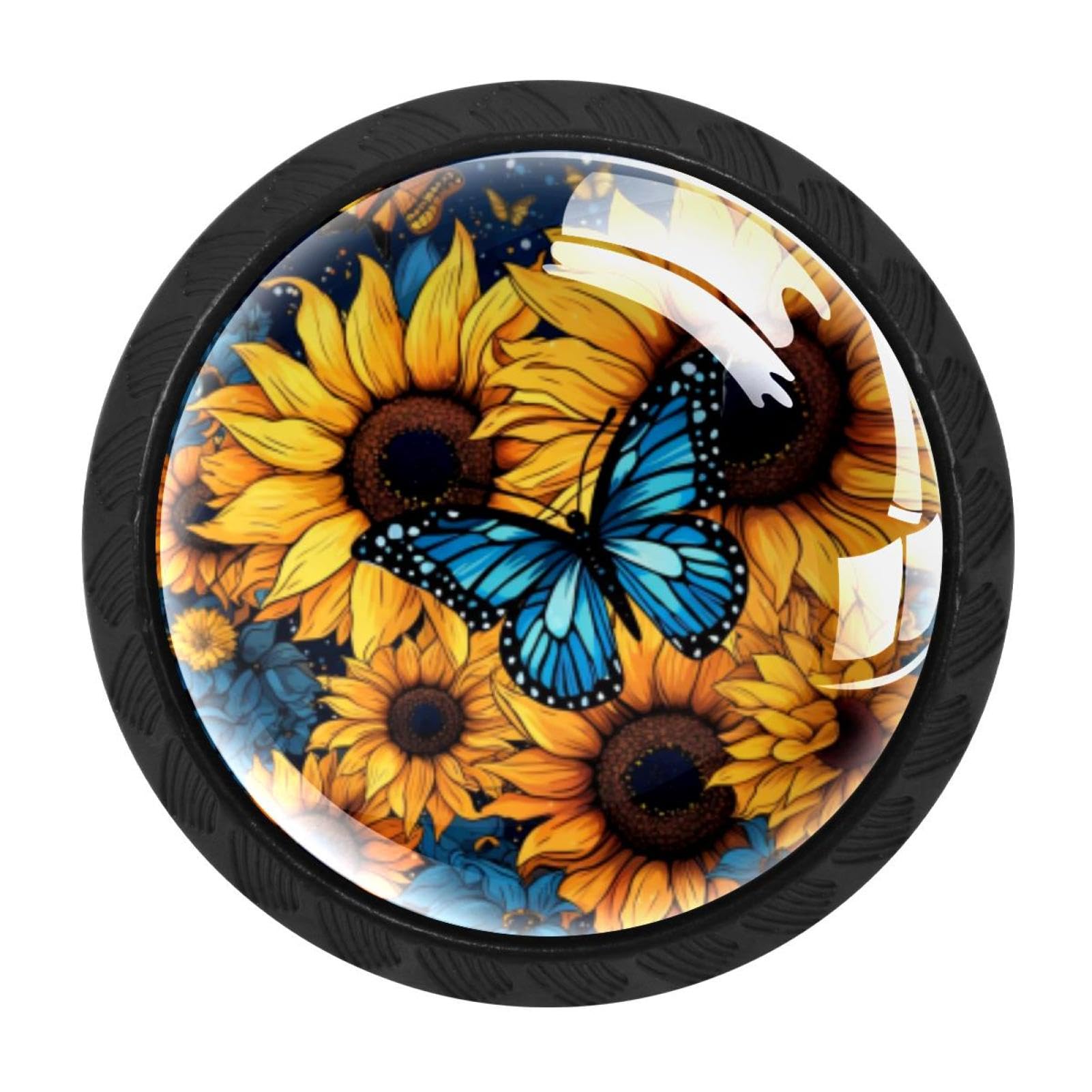 CHENZZZZ 4 Pack Black Starry Night Sunflower Butterfly Cabinet Pulls Kitchen Cabinet Handles Ideal for Cabinet,Drawer,Cupboard and Wardrobe