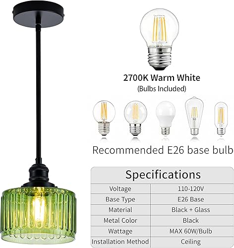 Miniatura 22 de MAYNA Lámpara colgante de granja de 1 luz, lámparas de jaula de metal negro con cadena ajustable y pantalla de vidrio, luces colgantes para isla