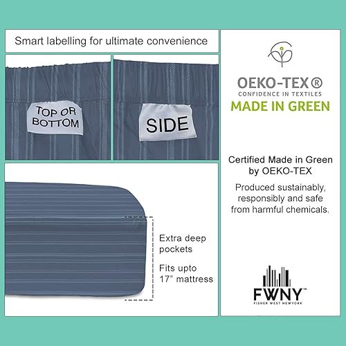 Juego de sábanas Fisher West New York, mezcla rica en algodón, juego de 6 piezas, 1,000 hilos, transpirable, resistente a las arrugas, bolsillo