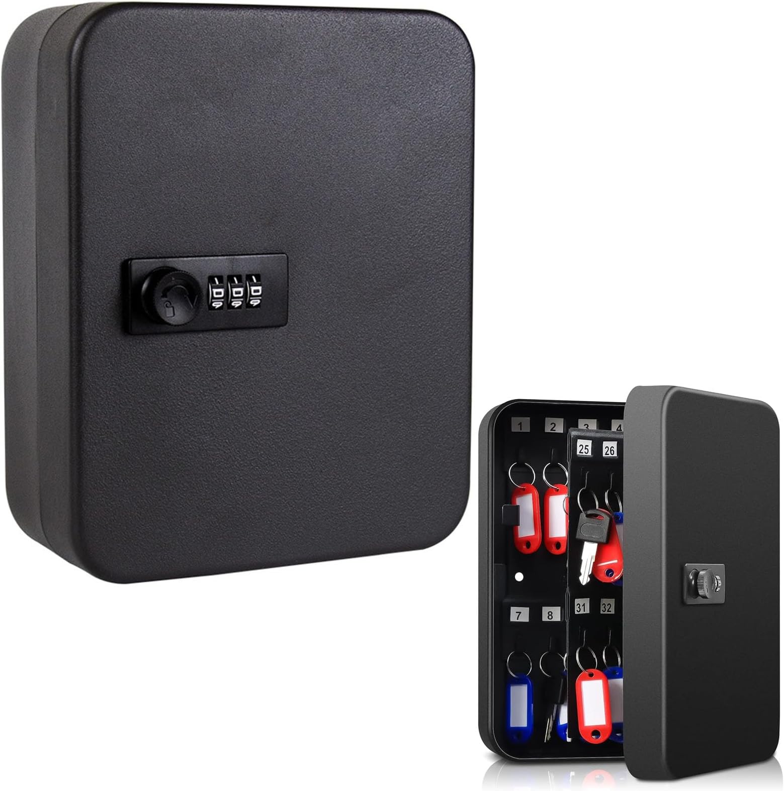 Beauenty Key Storage Box, Wall-Mounted Metal Key Safe Box, Waterproof Key Storage box with 4-Digit Combination and Key Tags for Indoor Outdoor (48 Key)