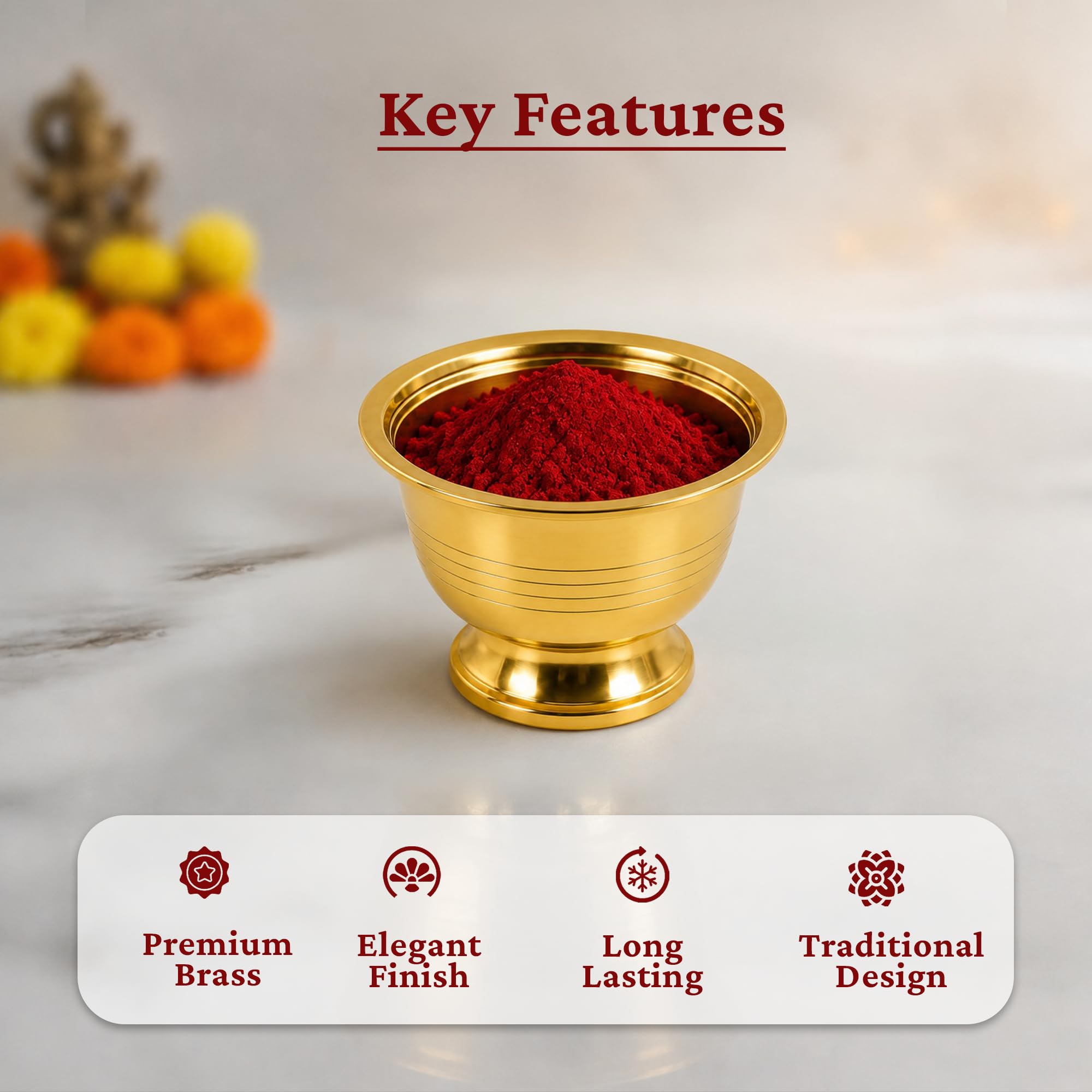 Putrika Brass Chandhan | Kumkum | Turmeric | Sandal | Haldi | Bowl | Pooja | Puja | Holder | Roli | Stand | Multipurpose for Temple Home - Padam Payala (2) 4
