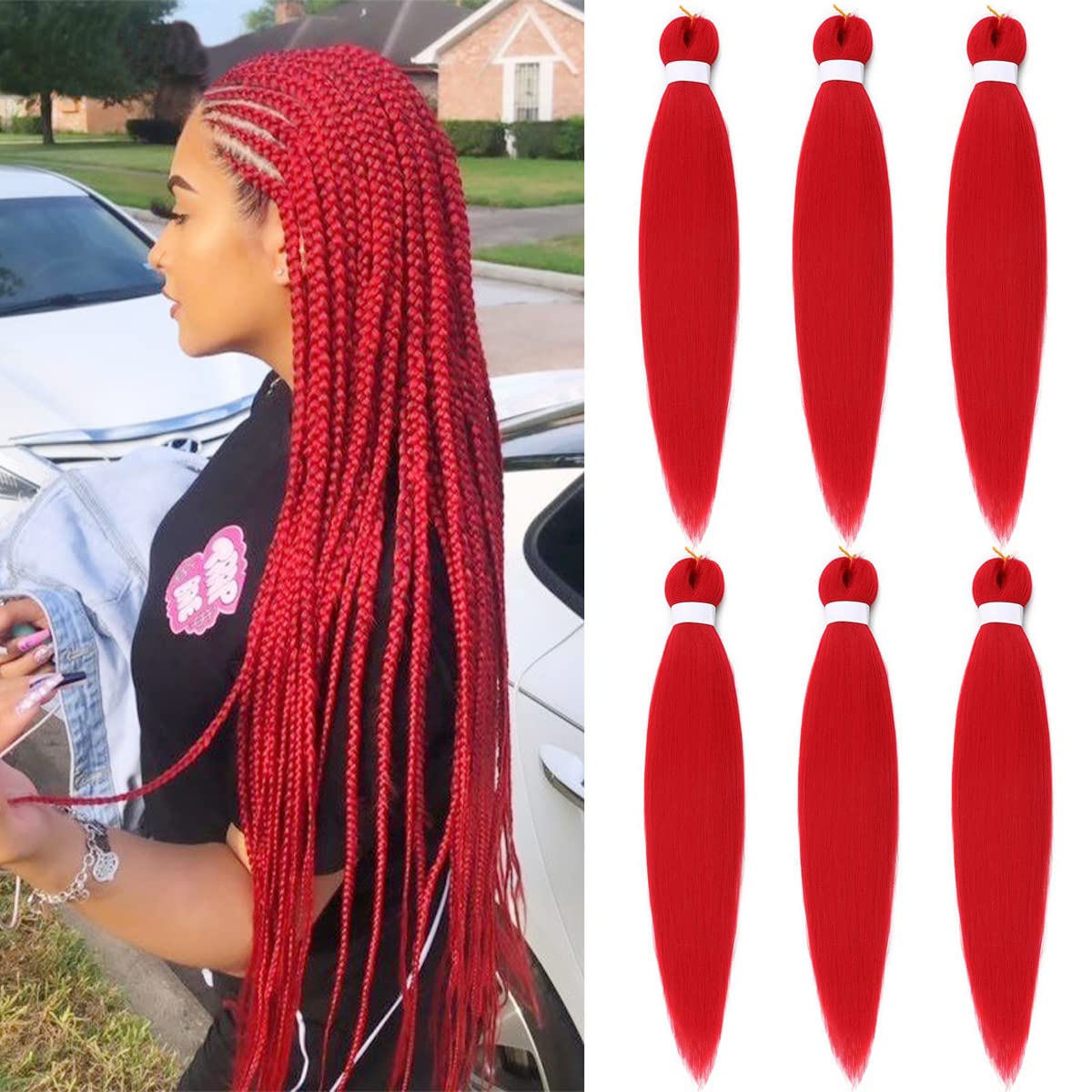 Braiding Hair Pre Stretched Red EZ Braids Yaki Texture 6Pcs/Lot 26 Inches Professional Hot Water Setting Synthetic Braiding Hair for Box Crochet