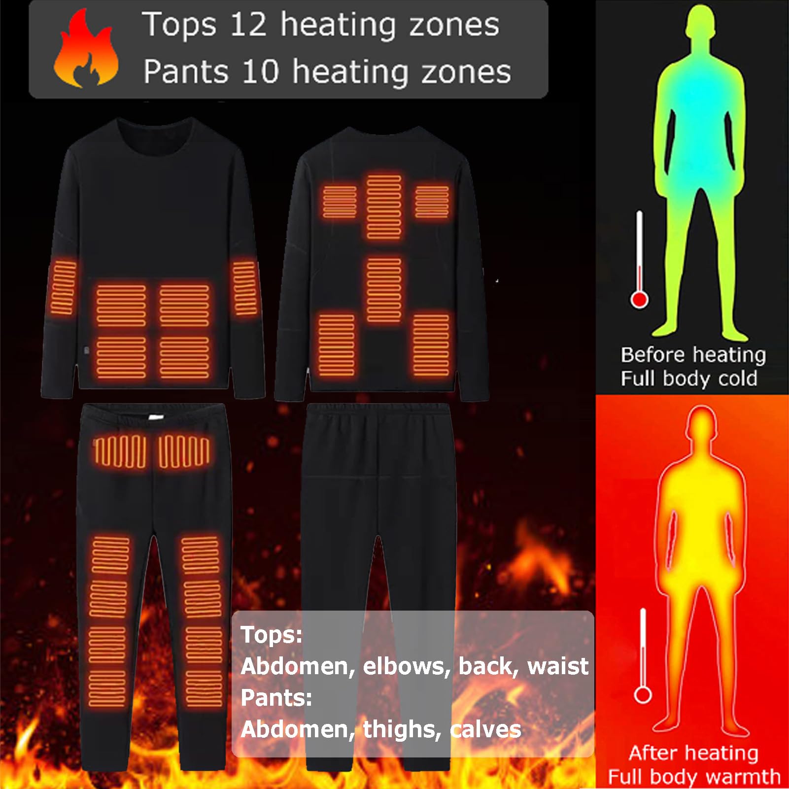 Ropa Interior Térmica Calefactada De 22 Zonas Conjunto De Pantalones Top Inviernos Ciclismo Al Aire Libre Calefacción USB Ropa para Hombres Y Mujeres, con Batería