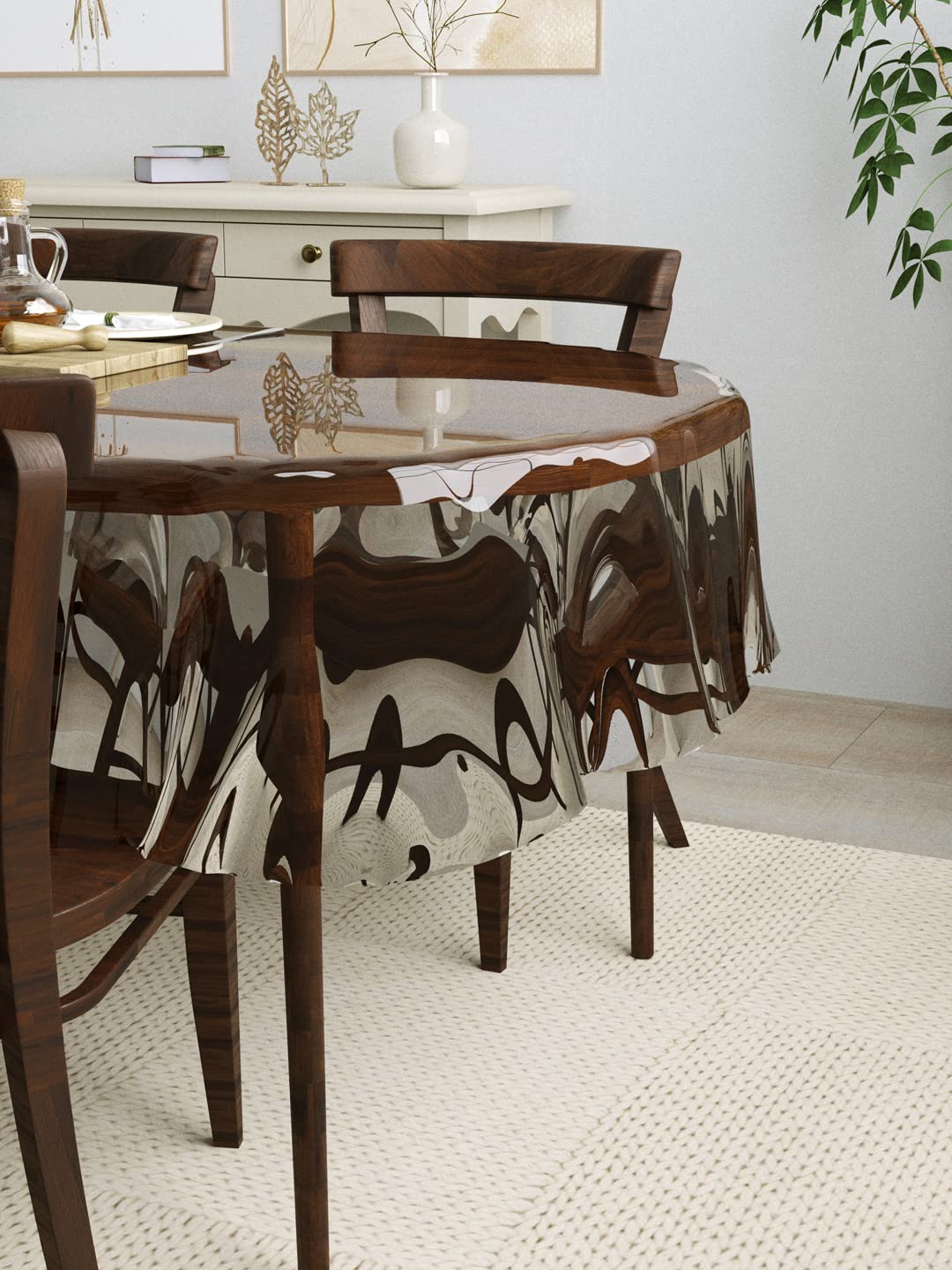 Clasiko 4 Seater Oval Dining Table Cover; 54x78 Inches or 137x198 Cms; Material - PVC; Anti Slip; Without Border - Image 2 thumbnail