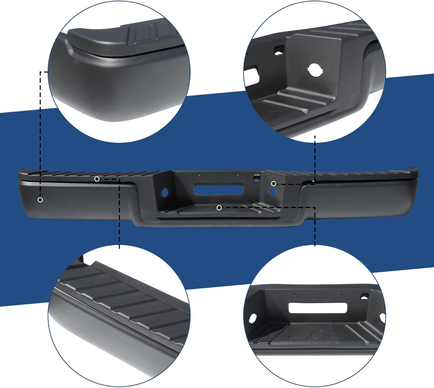 FO1103126 Black Rear Step Bumper Assembly Compatible for 2004 2005 2006 Ford F 150 F150 F-150 Pickup ‎without Parking Sensor Holes Steel Complete Back Bumpers
