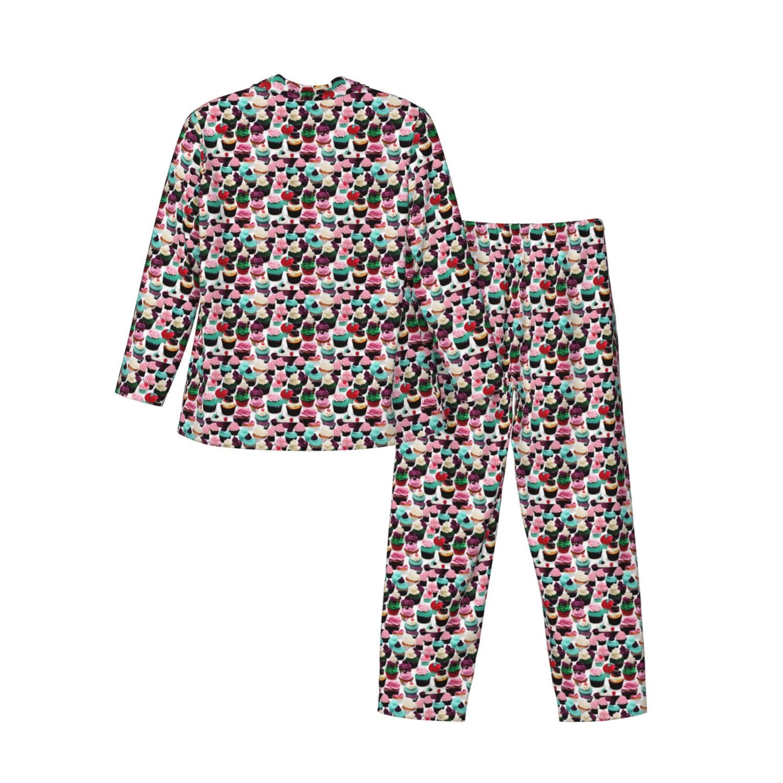 Delicious Cupcakes - Conjunto de pijama de manga larga para hombre, de dos piezas, transpirable, cómodo