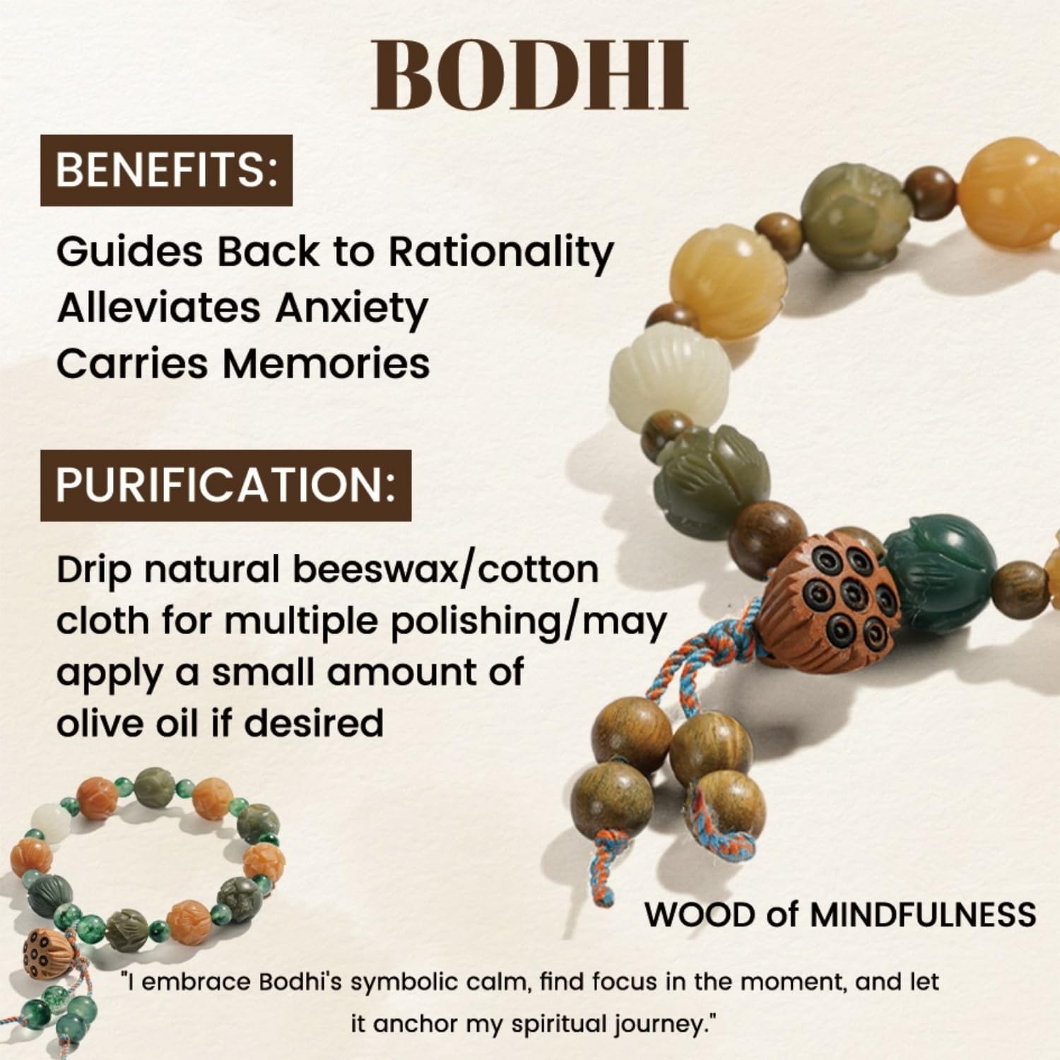 Lotus Bodhi Bracelet Green Sandalwood Bead Bracelet Handmade Gift for Meditation or Yoga - Image 6
