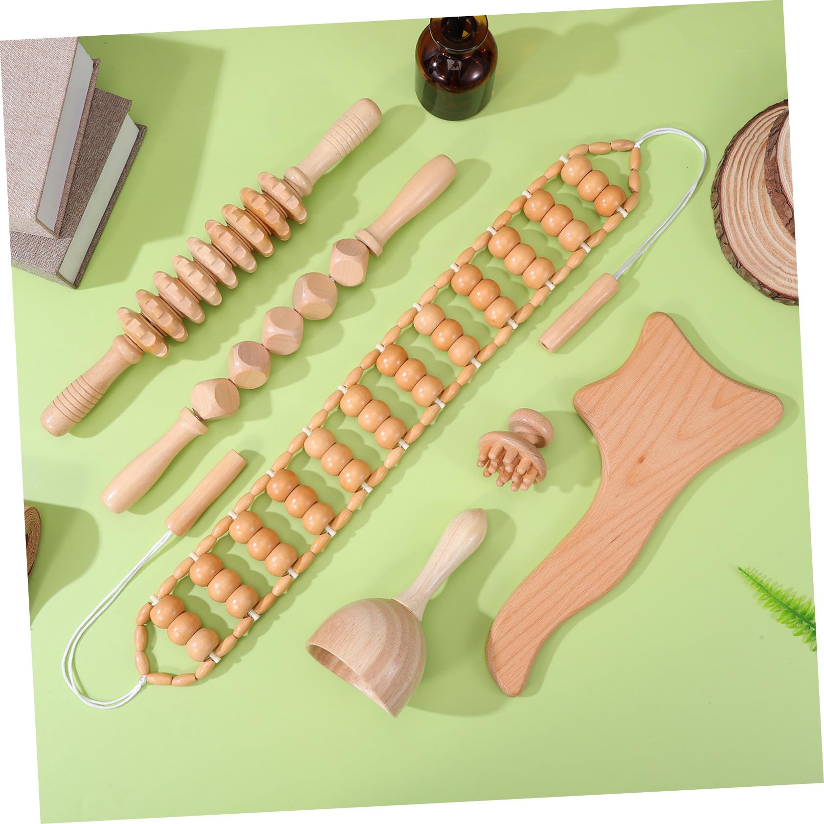 Kit de Masajes Relajantes de Madera, 6 Piezas, Rodillo Masajeador Anticelulitis y Copas de Masaje para Aliviar Fatiga y Promover la Circulación