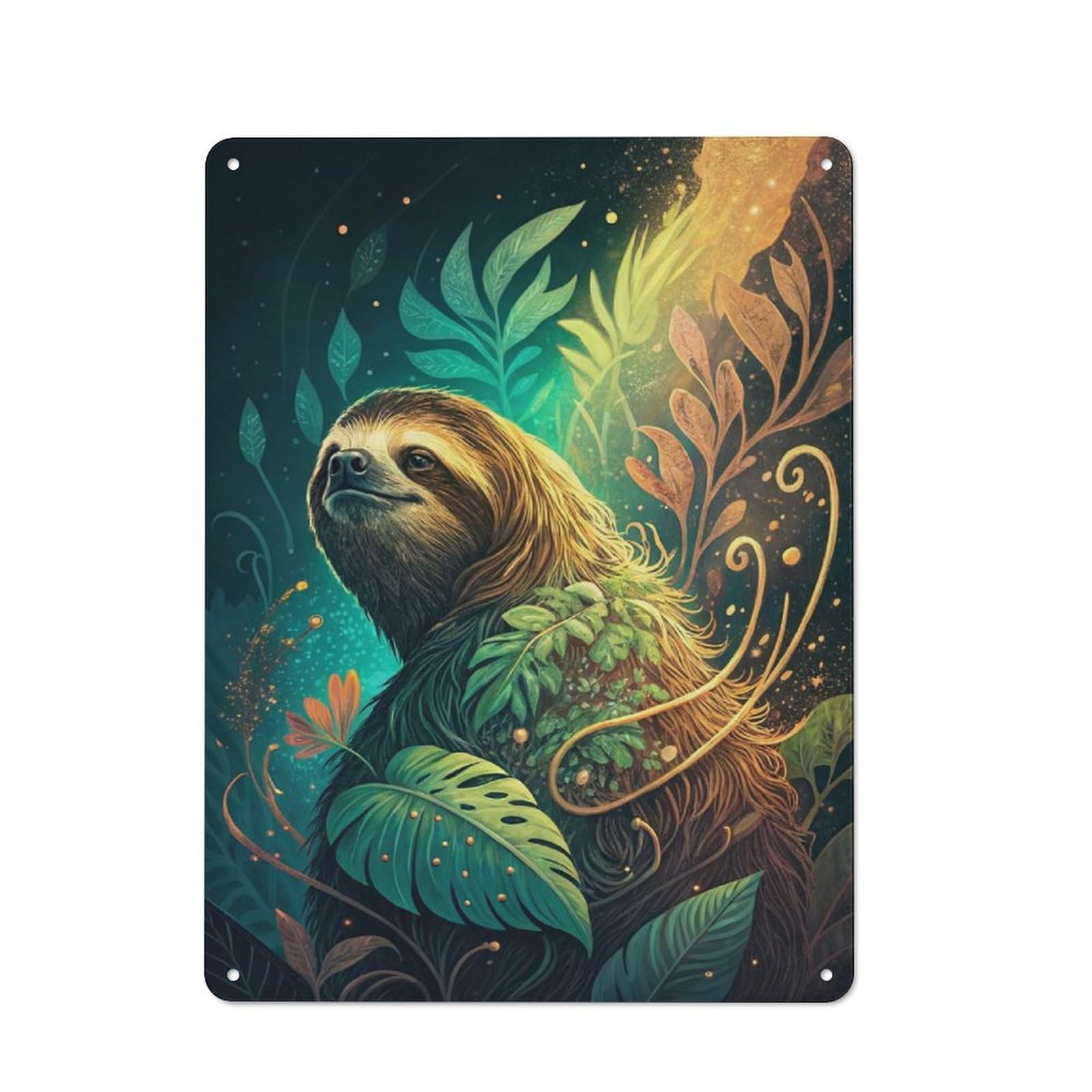 Sloth in A Lush Jungle Tin Sign 40x30cm, Modern Vintage Creative Space Decor for Hobby Room, Office, Lounge Or Living Room