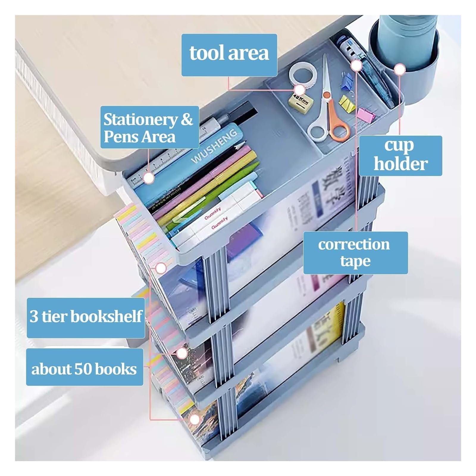 carrello portalibri, book cartLibreria mobile, Libreria con ruote(Black One Size,Black)