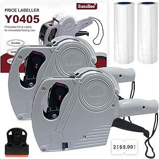 2 Pack Price Gun - 1 Line Label Pricing Gun with 10,000pcs White Labels Handheld Date Code Prices Labels Maker with Pre-Loaded Inks & Label Remover for Retails, Yard Sales, Groceries, Supermarket