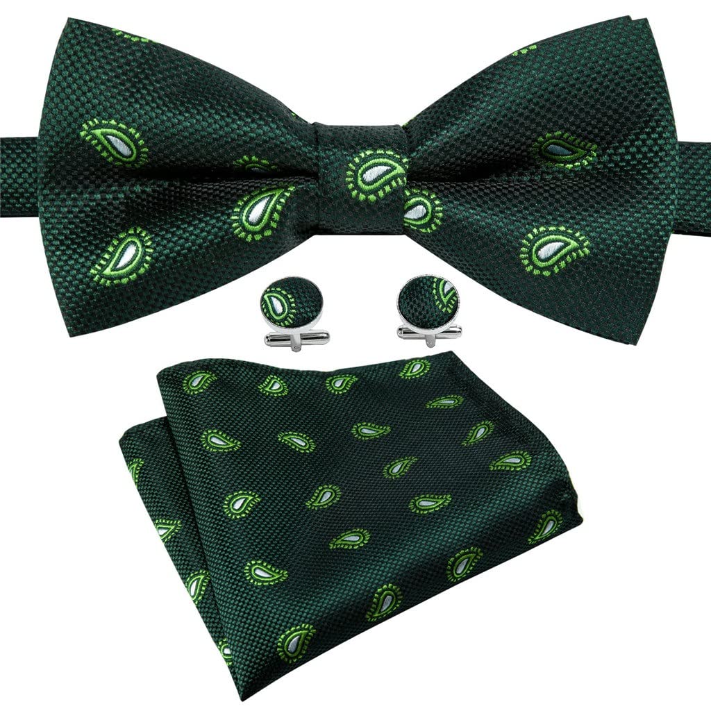 Cravatta Papillon Verde da Uomo Cravatta a Farfalla Papillon Pre-Annodato Fazzoletto Gemelli Fiocchi Formali Maschili
