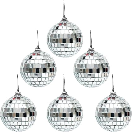 The Decor Affair 6 pcs 2.4 Inch Mirror Disco Ball Ornaments Christmas Hanging Balls Xmas Party Wedding Home Tree Decoration with Cosmos Fastening Strap.
